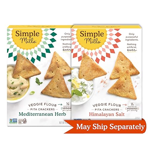 Simple Mills Veggie Pita Crackers Variety Pack (Himalayan Salt and Mediterranean Herb) - Gluten Free, Vegan, Healthy Snacks, Paleo Friendly, 4.25