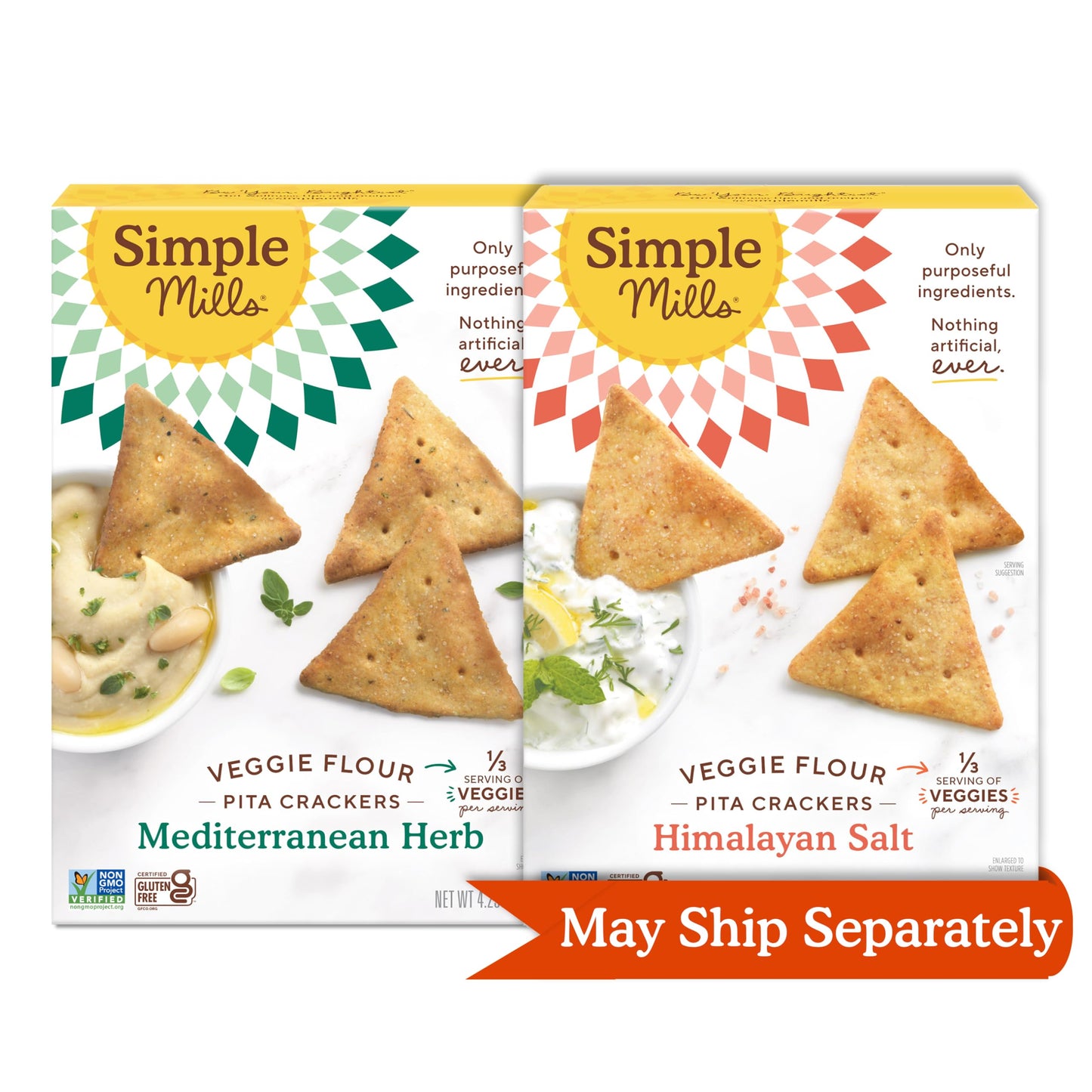 Simple Mills Veggie Pita Crackers Variety Pack (Himalayan Salt and Mediterranean Herb) - Gluten Free, Vegan, Healthy Snacks, Paleo Friendly, 4.25