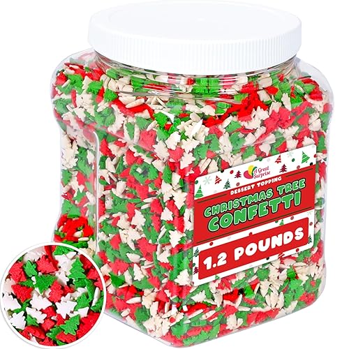 Christmas Sprinkles - 1.2 Pounds - Bulk Red and Green Tree Confetti - Holiday Sprinkles for Cookie Decorating - Christmas Jimmies for Gingerbread