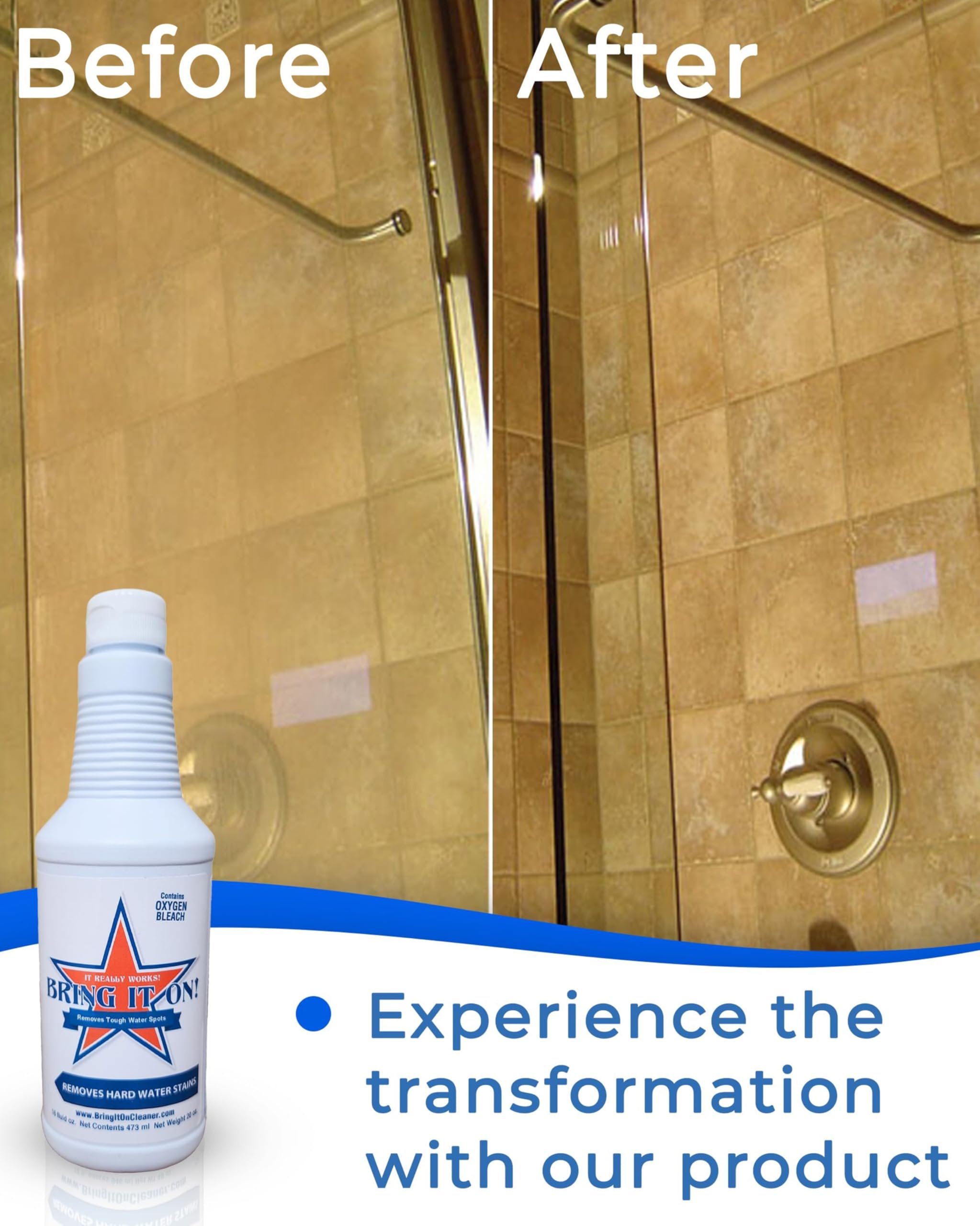 Bring It On Cleaner Hard Water Stain Remover 16 oz | Glass, Soap Scum Remover for Shower Glass, Fiberglass, Windows, Tile and Grout Cleaner