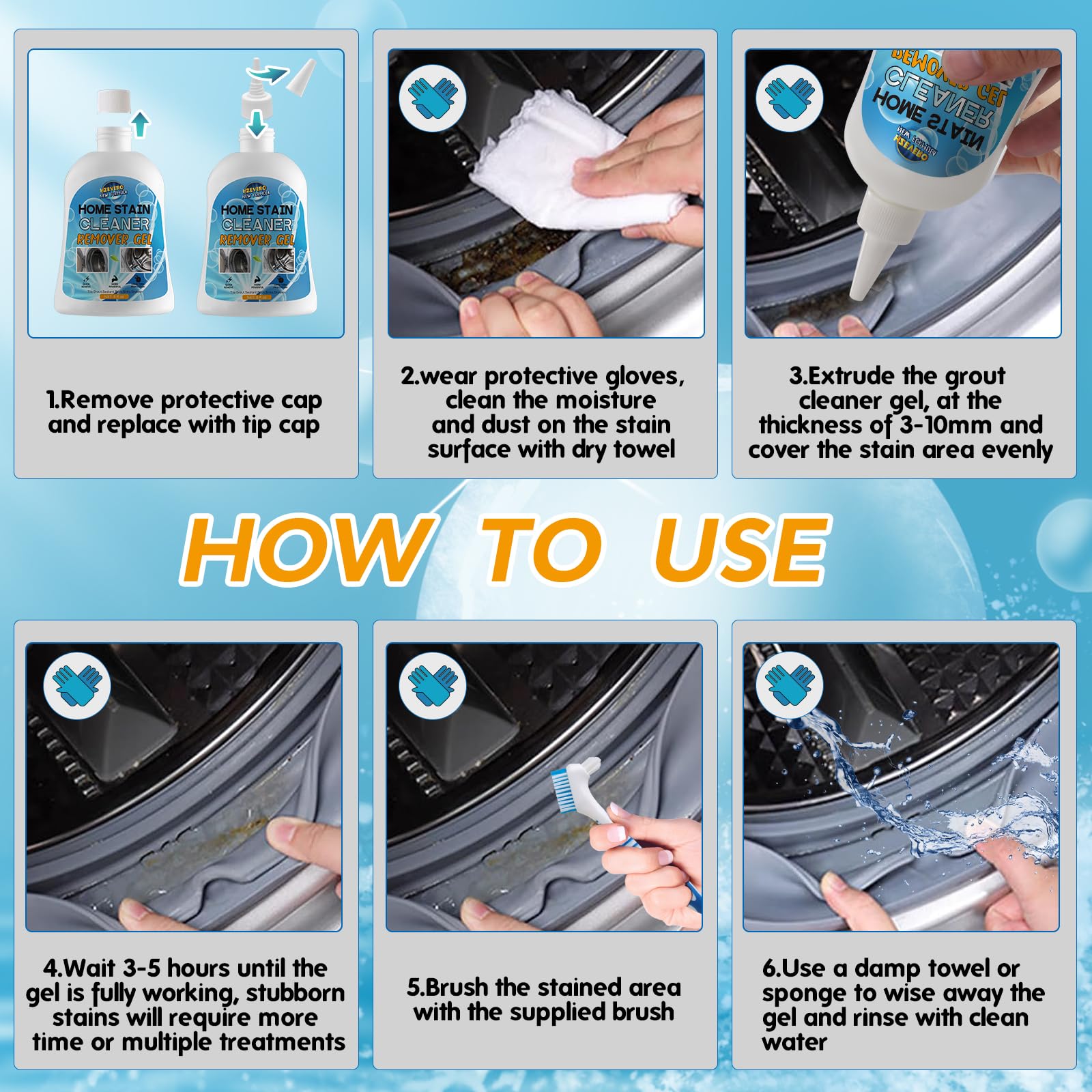 Mold Stain Remover Gel, Washing Machine Cleaner for Front Loader Washer Gasket Rubber Seal Home Stain Removal Gel for Grout, Caulk, Refrigerator