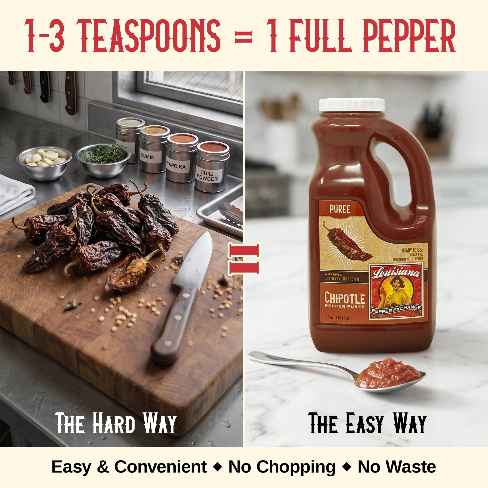 Chipotle Pepper - Louisiana Pepper Exchange - Fresh Pepper Replacement. Save Time and Money in the Kitchen, No More Food Waste. 64 Ounces, Perfect