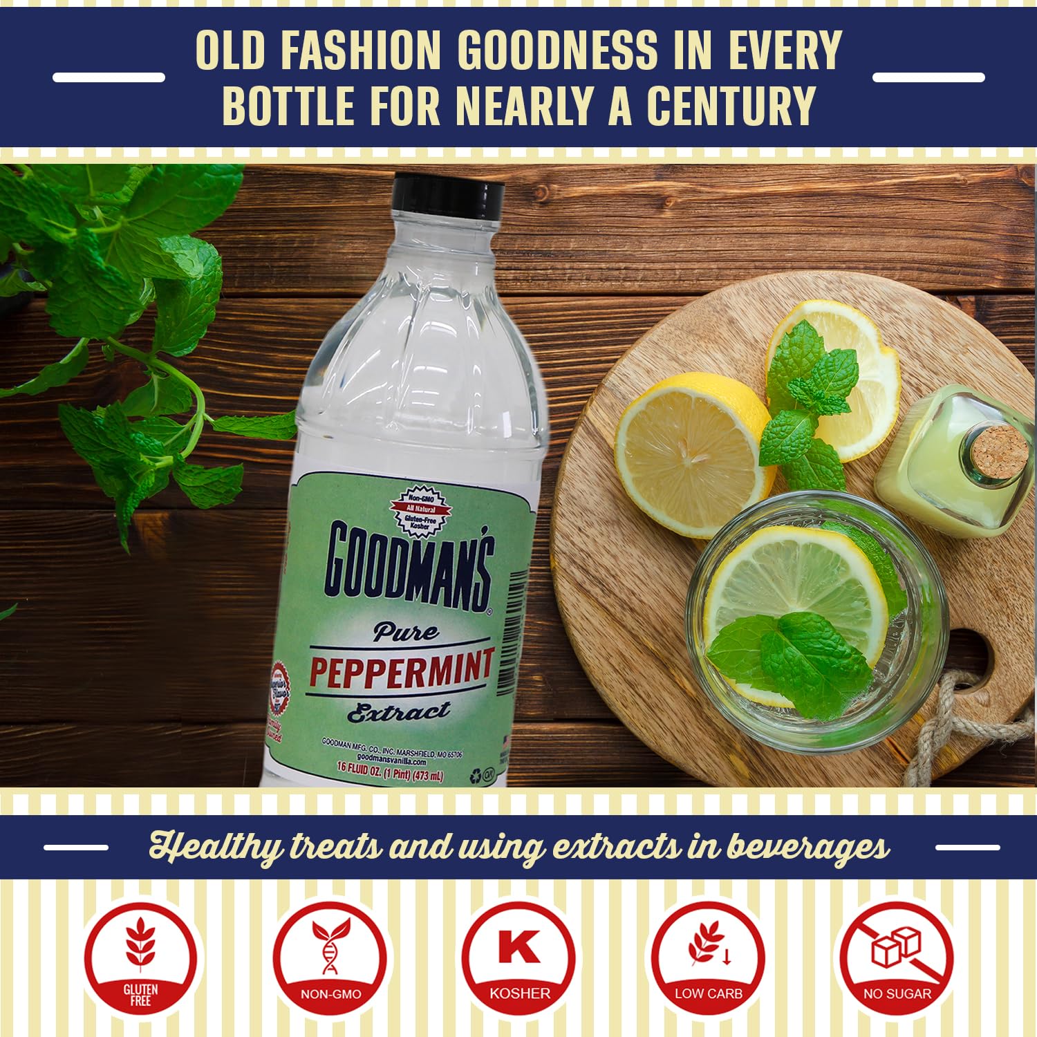 Goodman's Pure Peppermint Extract - Gluten-Free, Non-GMO, Kosher, Low Carb & Low Calorie - Ideal for Hot Chocolate, Coffee, Icing, Candy, and More