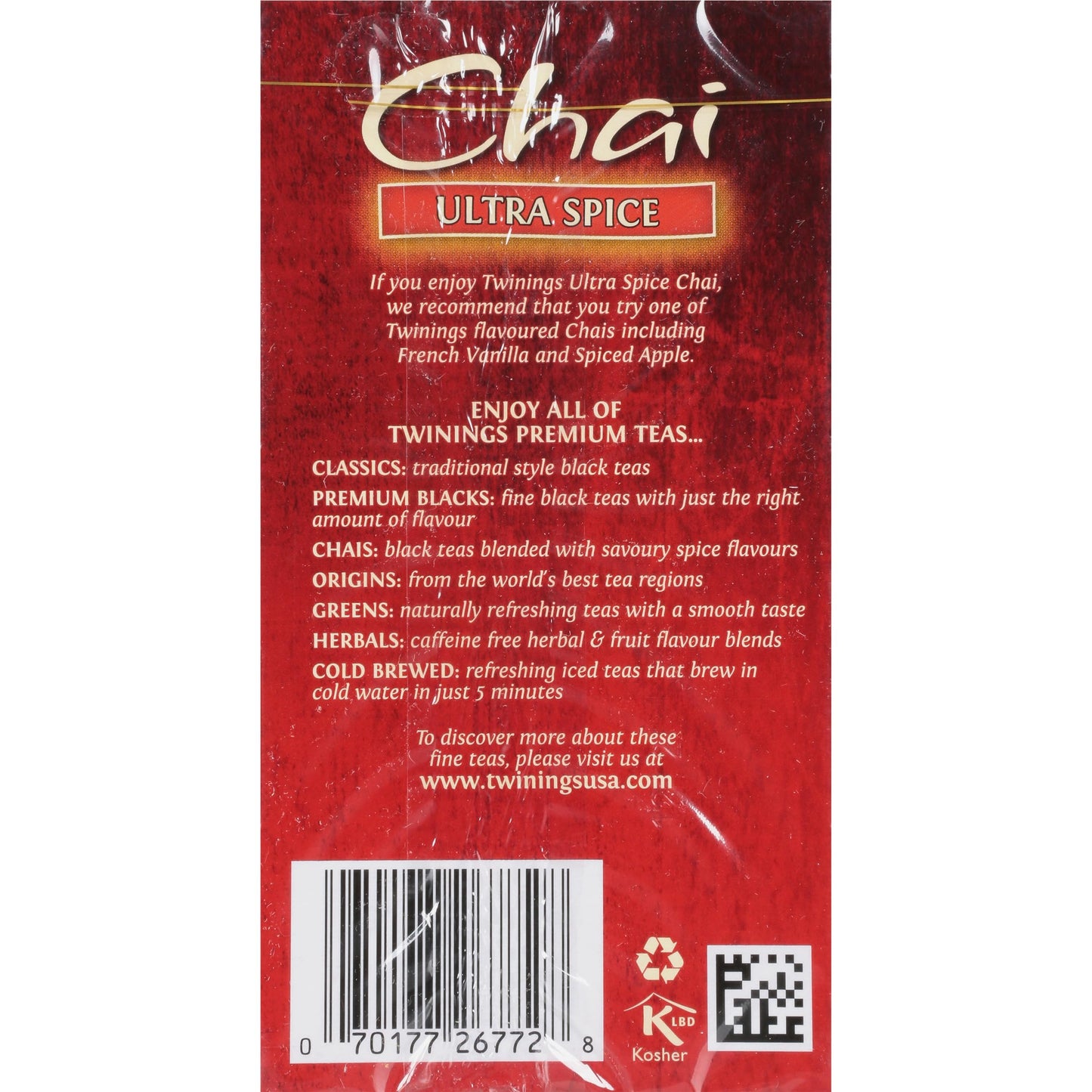 Twinings Ultra Spice Chai Tea Bags - Individually Wrapped, Black Tea with Cinnamon, Ginger, Cardamon & Clove, Clover Honey Stick Included, 20 Count