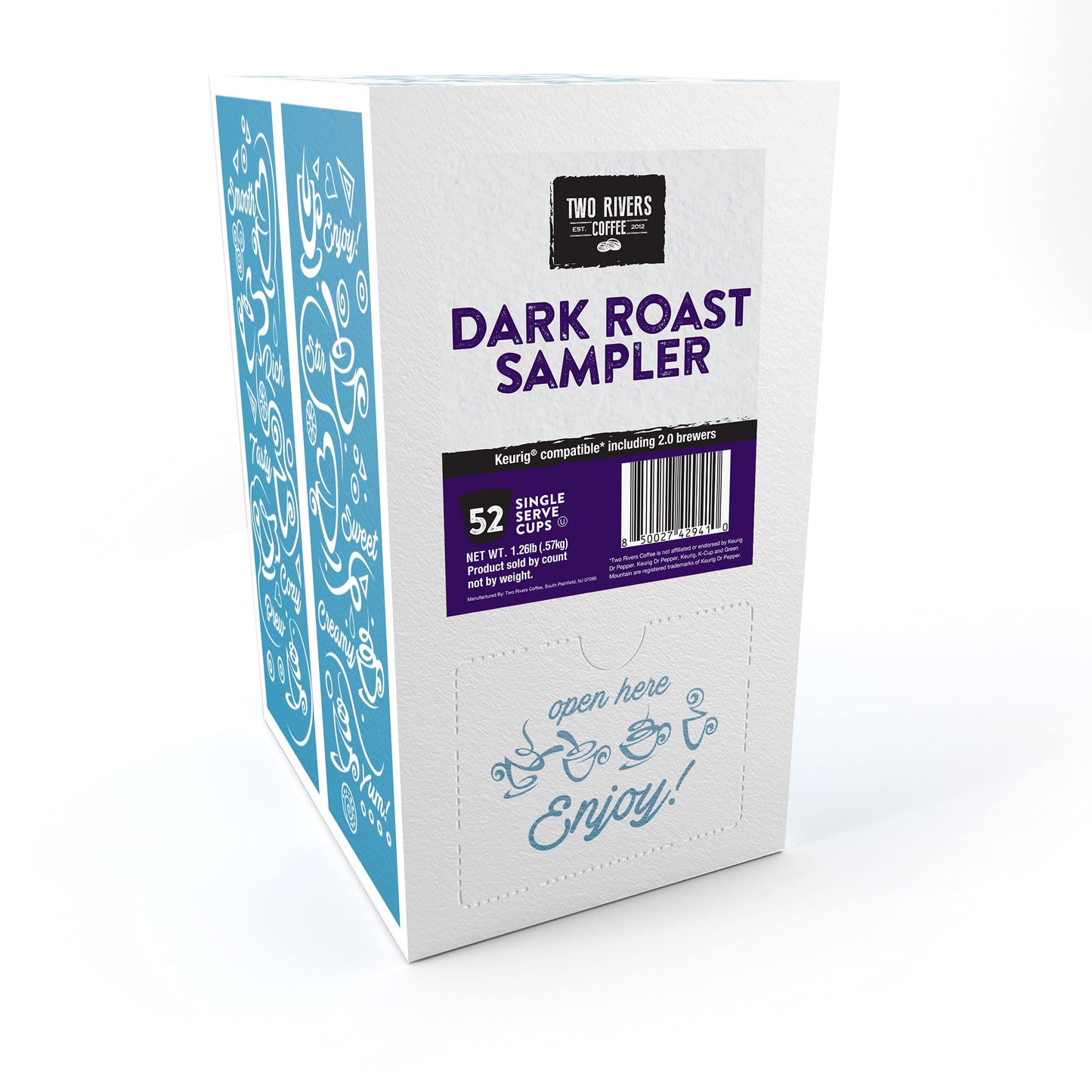 Two Rivers Coffee Dark Roast Coffee Pods Sampler Compatible with K Cup Brewers Including 2.0, Single Serve Variety Pack, 52 Count