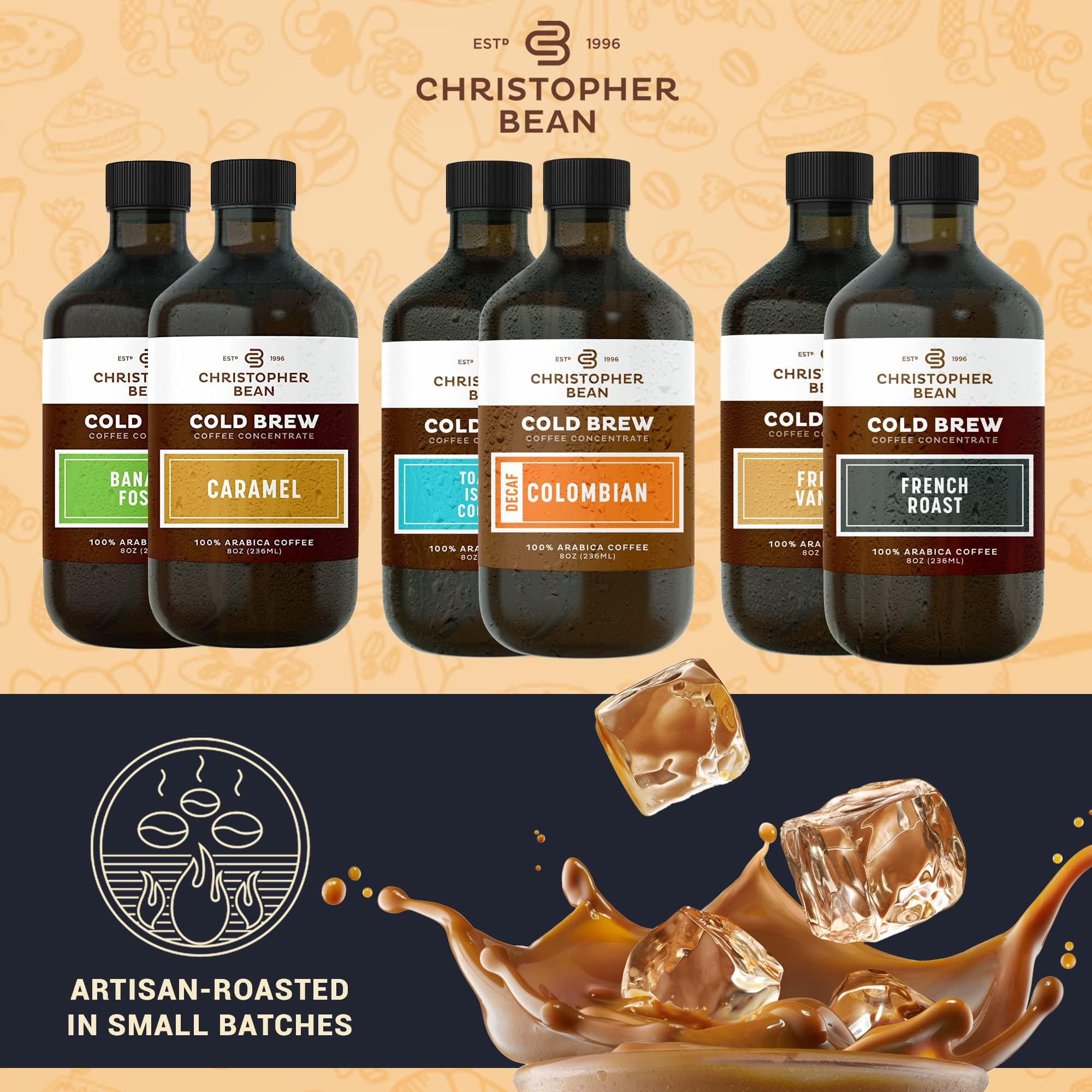 Christopher Bean Hand Crafted French Roast Flavored Coffee - Unsweetened Cold Brew & Iced Instant Coffee Distillate Liquid Java - Vanilla Coffee Beans