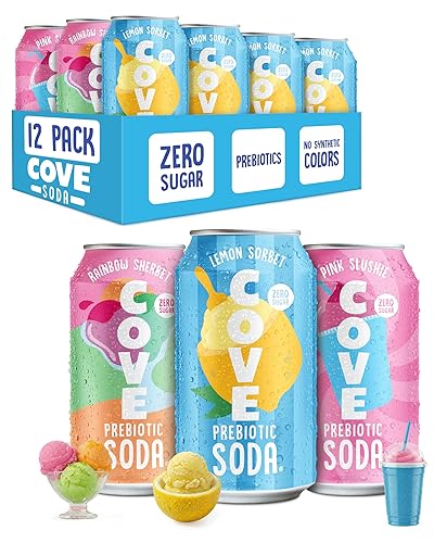 Cove Prebiotic Soda Soft Drinks with Zero Sugar - Refreshing Healthy Soda Alternative with 4g of Fiber for Digestive Support - Natural, Caffeine Free