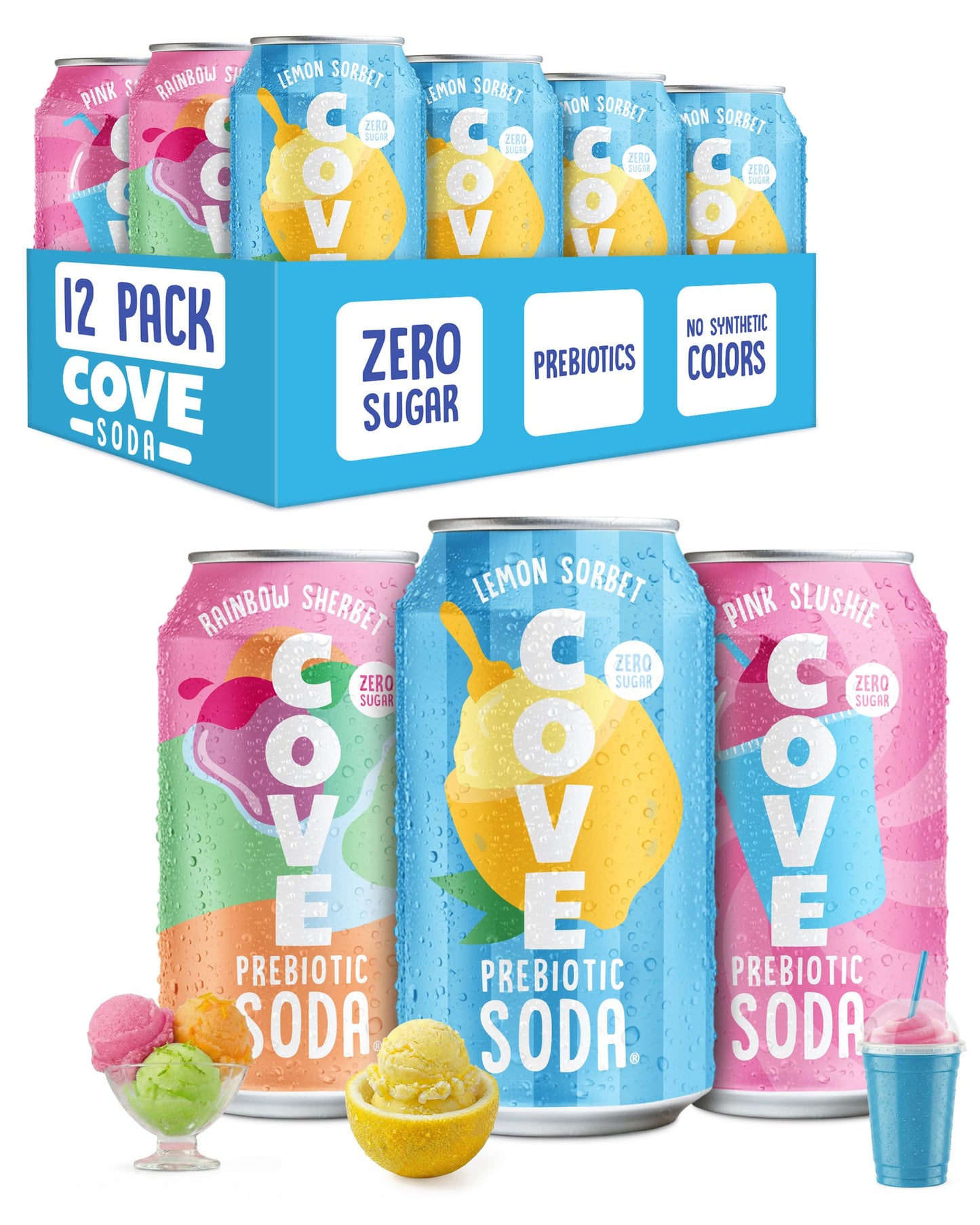 Cove Prebiotic Soda Soft Drinks with Zero Sugar - Refreshing Healthy Soda Alternative with 4g of Fiber for Digestive Support - Natural, Caffeine Free
