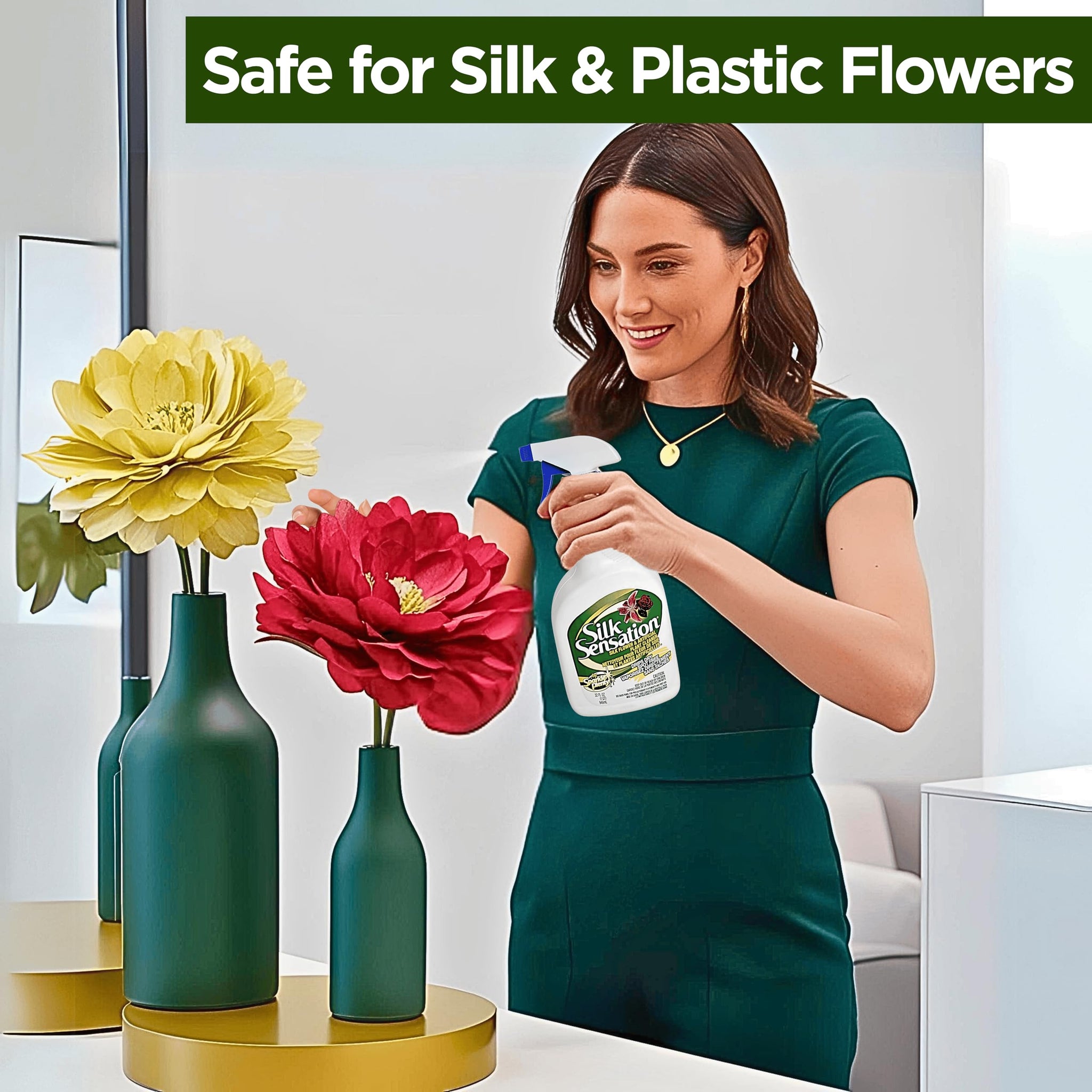 Sparkle Plenty Silk Sensation Artificial Flower & Plant Leaf Cleaner and Shine - Fake Flower Dusting Spray - Silk Plant Cleaner Spray No Wipe - Drip