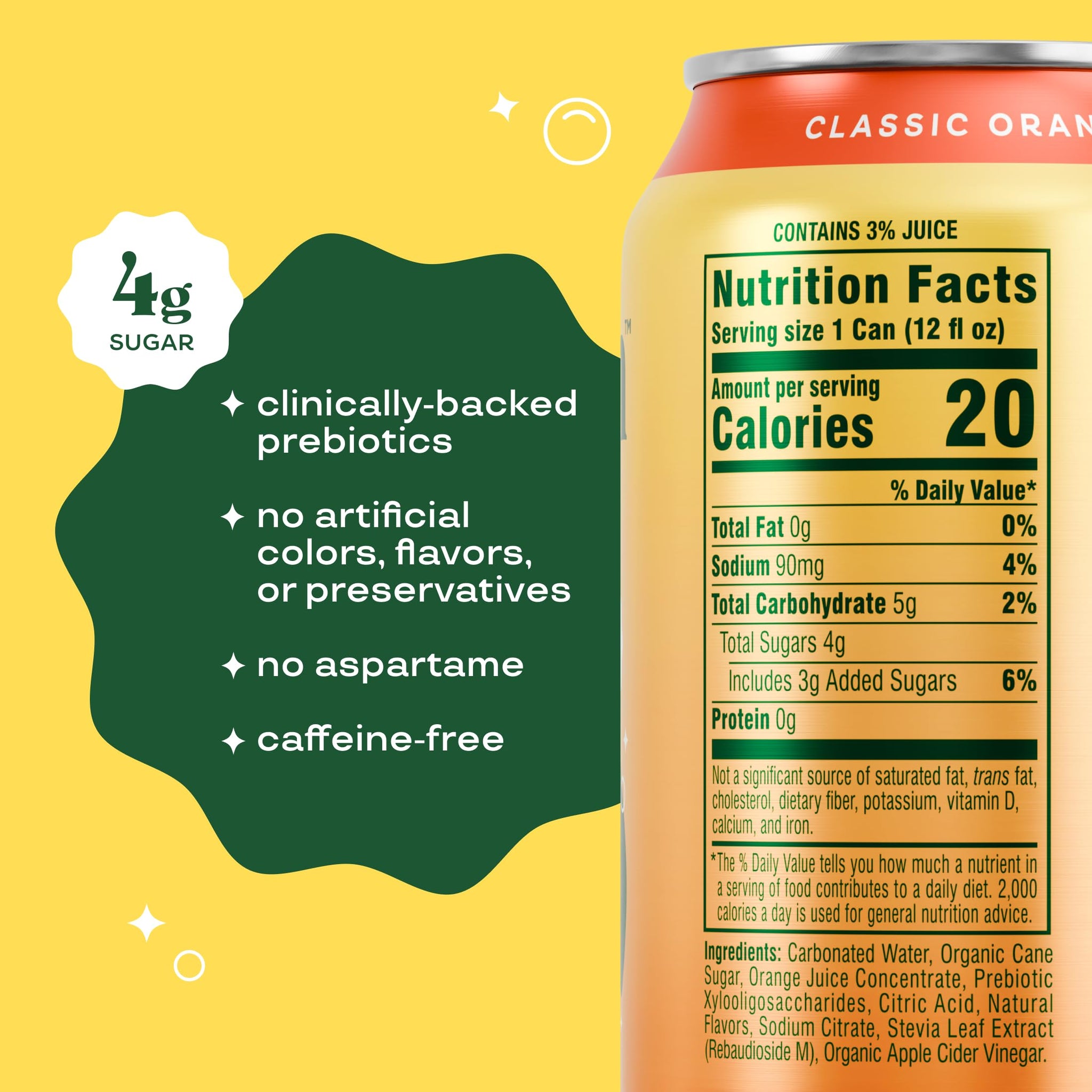 Bloom Pop Prebiotic Soda 12 Pack, Classic Orange Flavor, 12oz Cans | Prebiotic Soda for Gut Health, Low Calorie Soda, No Caffeine, Healthy Soft Drink
