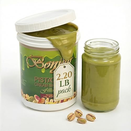 Bonjour Pistachio Cream for Dubai Chocolate, Filling, Topping & Bread - Non-GMO, No Palm Oil - Premium Smooth 1kg Bulk Jar Pistachio Butter Spread