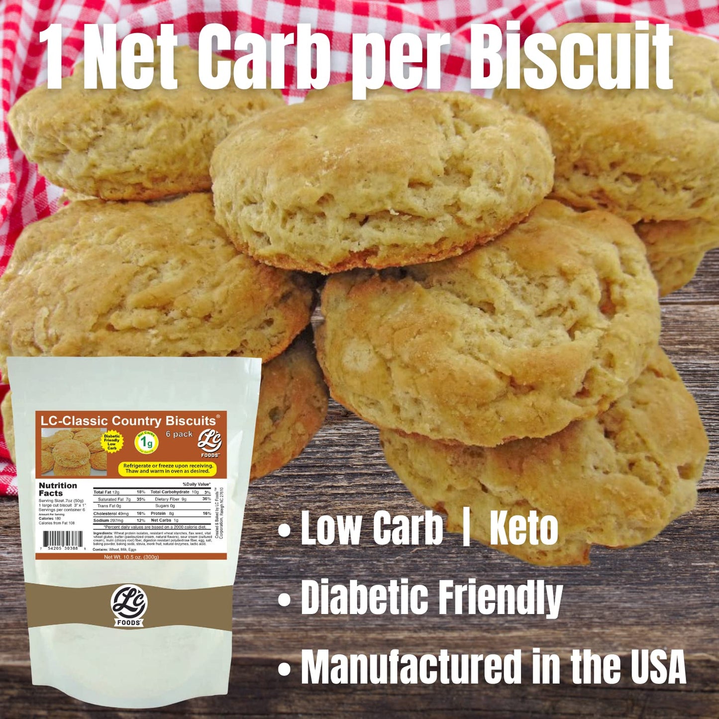 Low Carb Foods Country Biscuits | 100% All Natural Ingredients |Best Fresh Baked |No Sugar Diabetic Friendly | High Protein and Fiber | Artificial