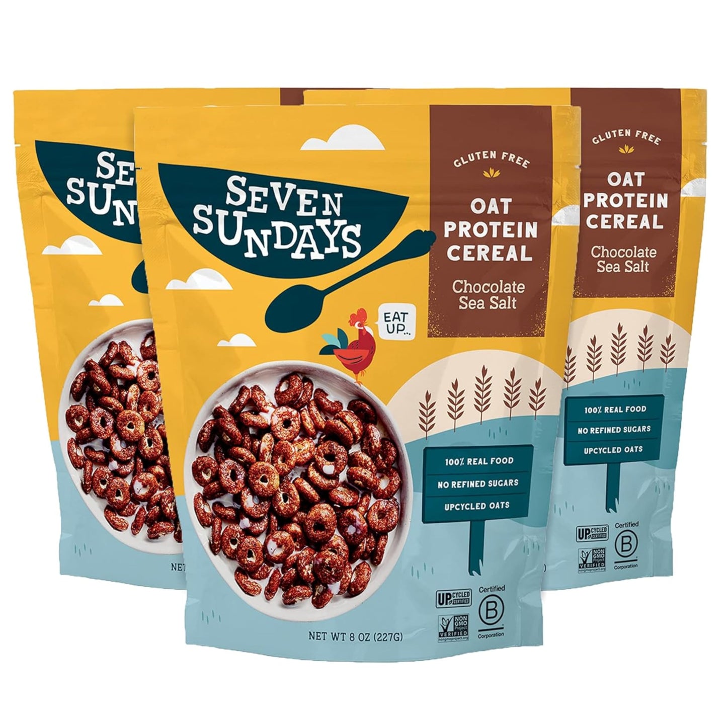 Seven Sundays Oat Protein Cereal, Chocolate Sea Salt, 8 Oz Bag (Pack of 3), Gluten Free, 5g Upcycled Protein, 0g Refined Sugar, Crunchy Sweet Snack