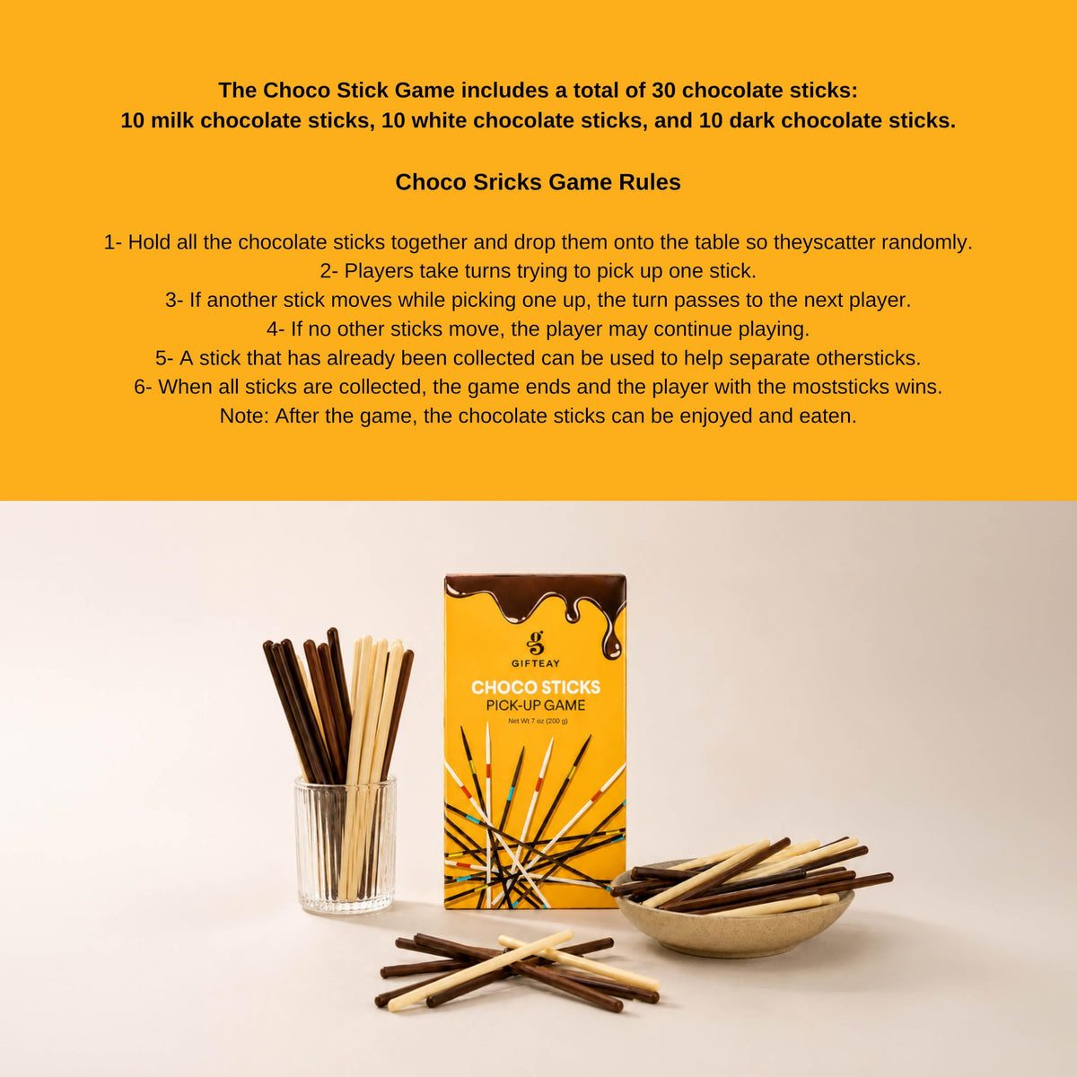 Gifteay Edible Chocolate Sticks Game - 3 Flavors Assorted Trio Pack, 200g