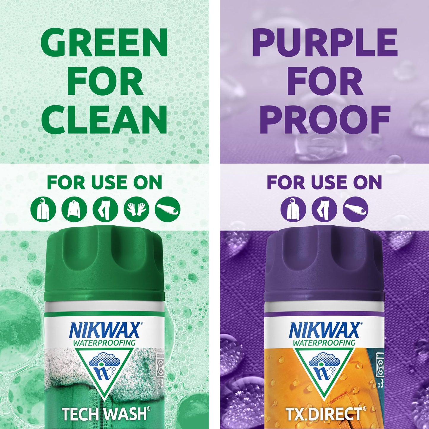 Nikwax Hardshell Cleaning & Waterproofing Duo-Pack, 300ml, Cleans and Restores Water Repellency on Jackets, Rain, Ski, and Snow Gear, Outerwear, Safe