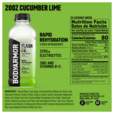 BODYARMOR Flash I.V. Electrolyte Beverage, Cucumber Lime, Hydration Drink with Coconut Water For Rapid Rehydration, Post Workout Recovery, 20 Fl Oz