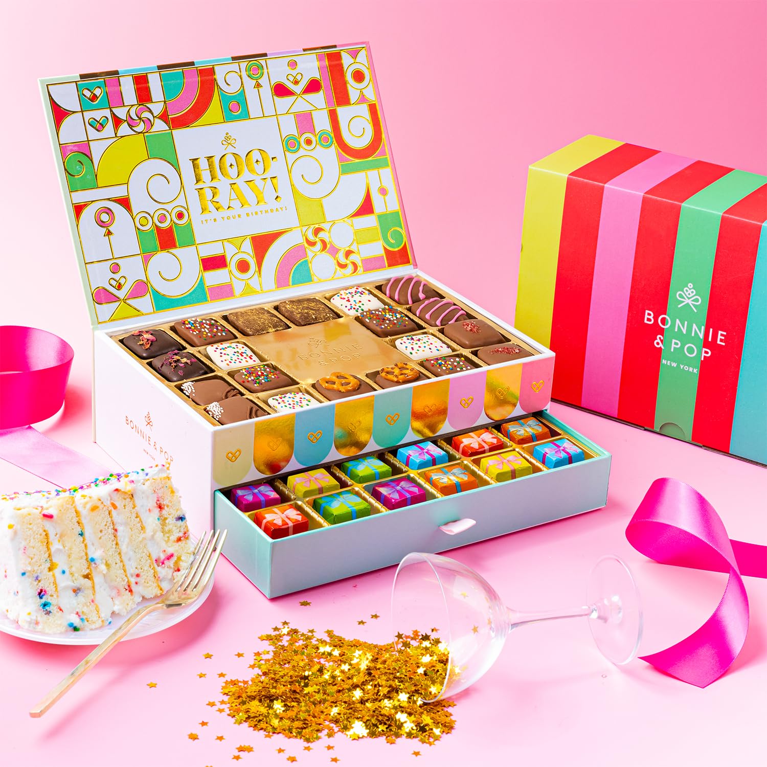 Birthday Gift Basket, Gourmet Candy Food Snack Box, Bday Him & Her, Men, Women, Family Party, Two-Tier Chocolate Gift Box with Assorted Belgian