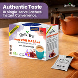 QuikTea Instant Saffron Masala Chai Tea Latte Unsweetened, 10 Single-Serve Sachets, Artisanal Indian Chai Latte Mix, Just Add Hot Water, Low Caffeine