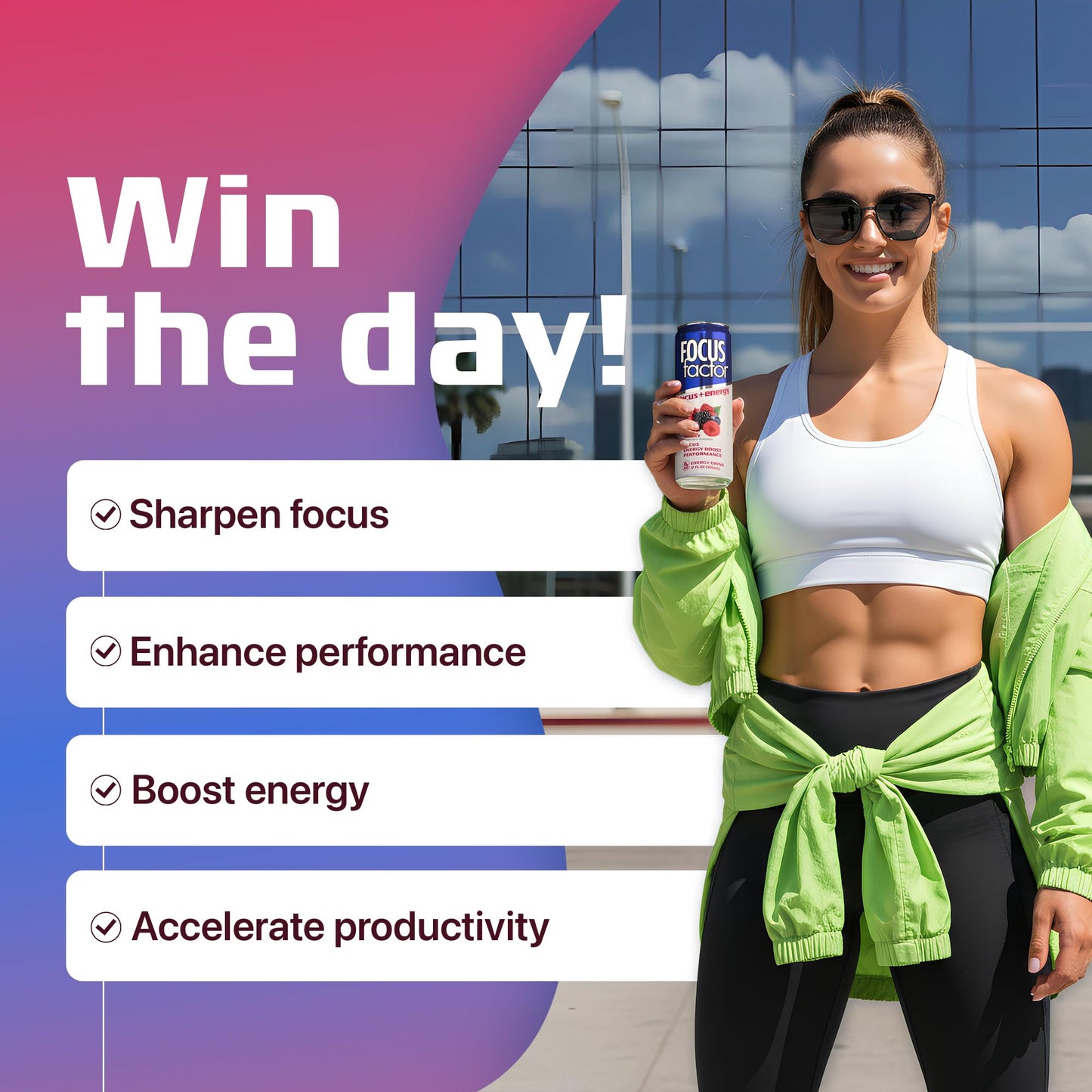 Focus Factor Energy Drink - 12 x 355ml Cans (Berry Flavour) - with Focus + Energy - Lightly Carbonated, Sugar Free, Low Calorie with Vitamins B6 & B12