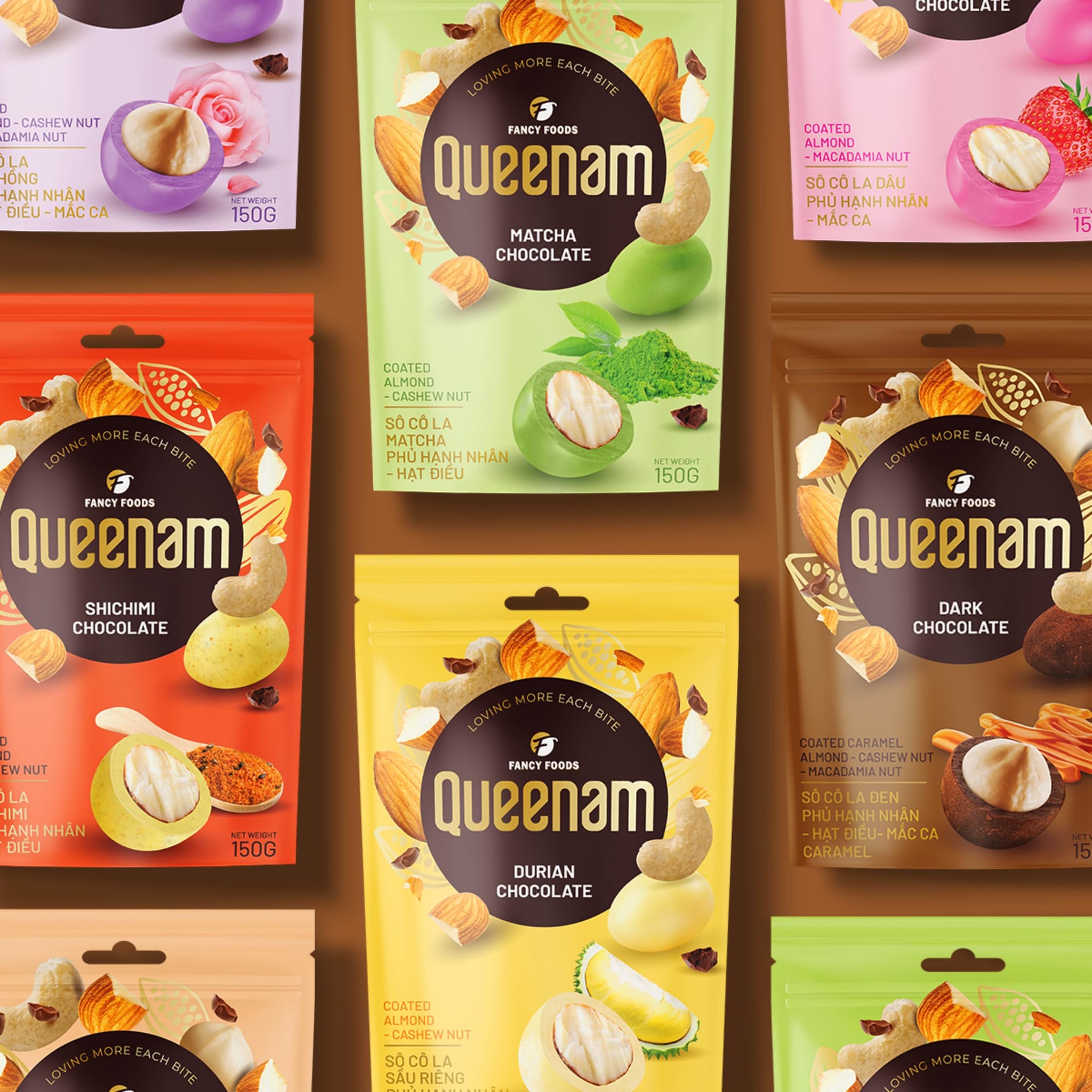 Queenam Premium Vietnamese Chocolate Flavored Nuts - Natural Fruit Flavor Healthy Snack with Almond, Macadamia & Cashew (Tiramisu Flavor)