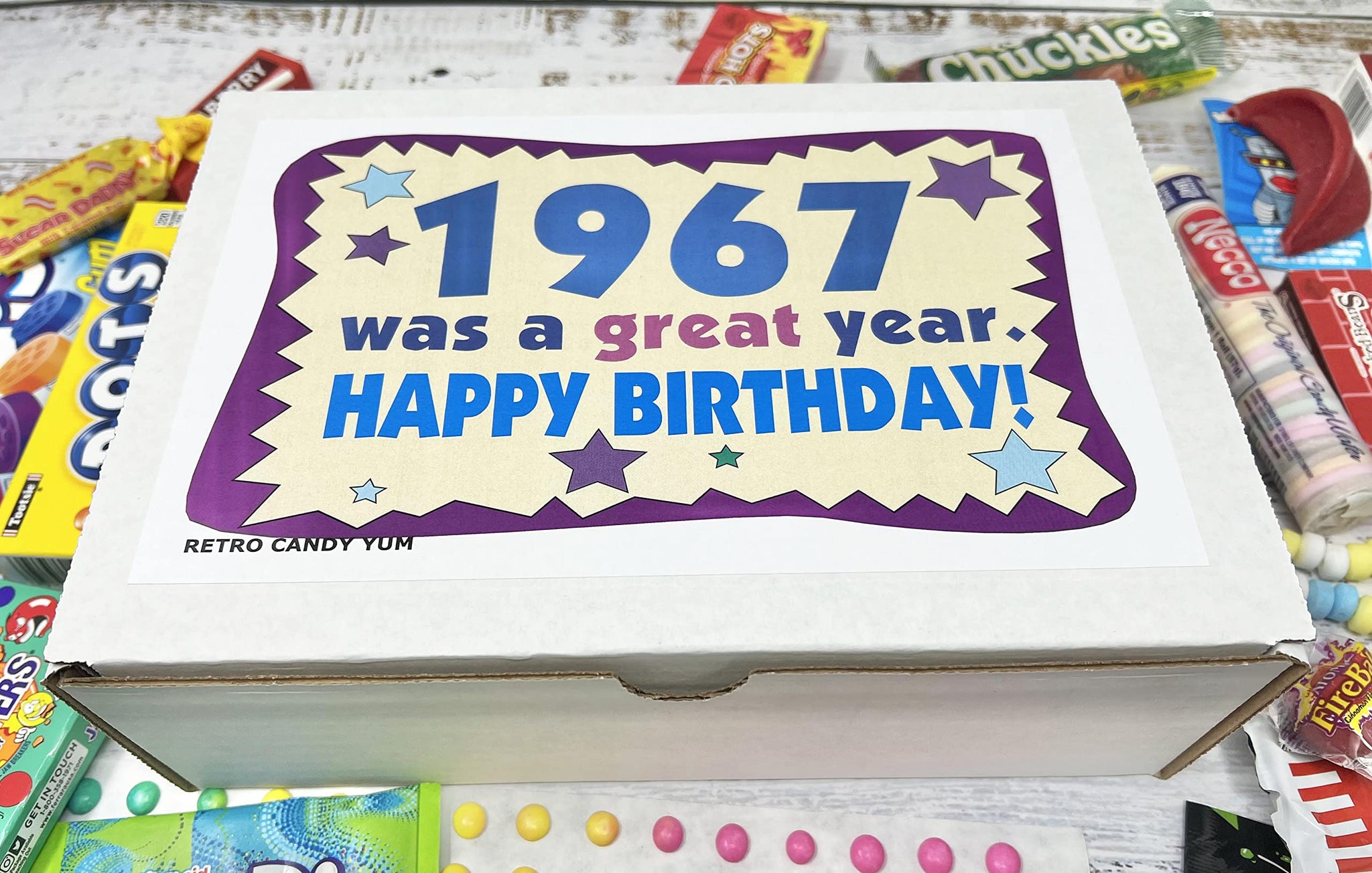 RETRO CANDY YUM ~ 1967 59th Birthday Gift Box of Nostalgic Candy Mix from Childhood for 59 Year Old Man or Woman Born 1967 Jr