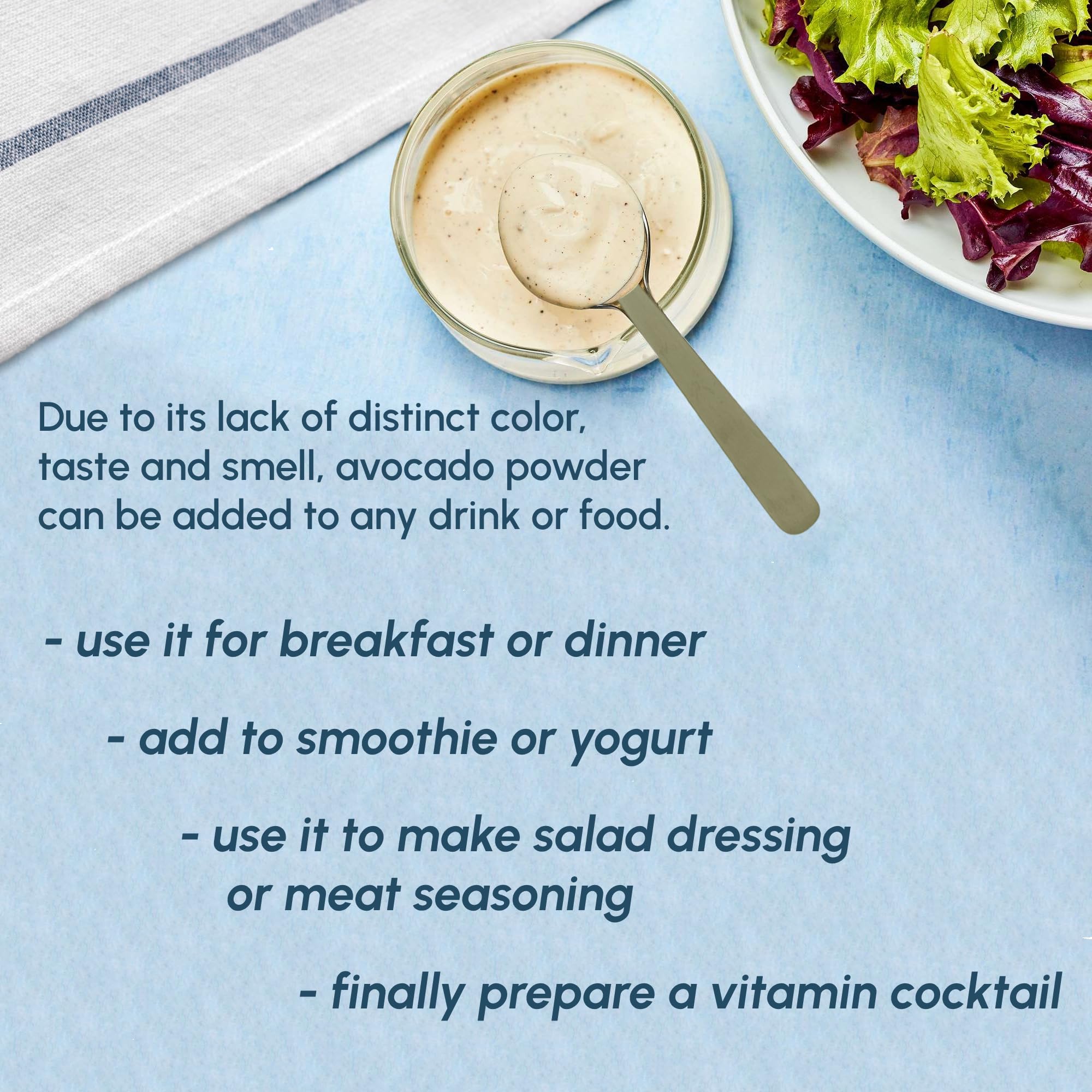 Avocado Powder 8 oz, Natural Avocado Powder for Vitamin Cocktail, Smoothies, Dressing, Salads, Seasonings