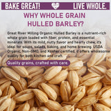 Great River Milling Organic Hulled Barley Grain | Whole Grain Barley for Home Milling, Cooking, and Baking | High Fiber, Non GMO, Kosher | 5 Lb