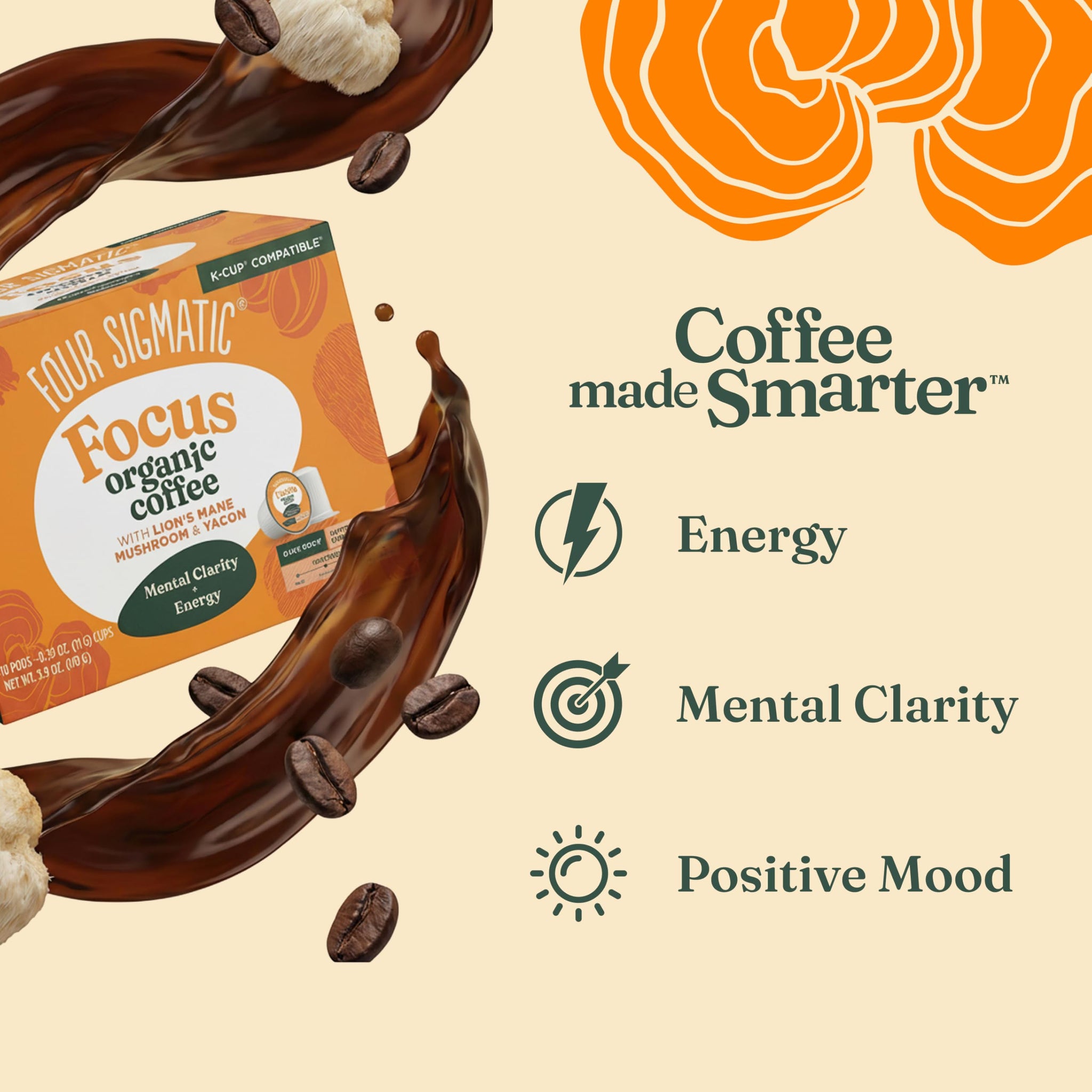 Four Sigmatic Mushroom Coffee K-Cups | Organic Dark Roast Coffee with Lion’s Mane Mushroom Powder & Yacon | Focus & Immune Support | Vegan & Keto |