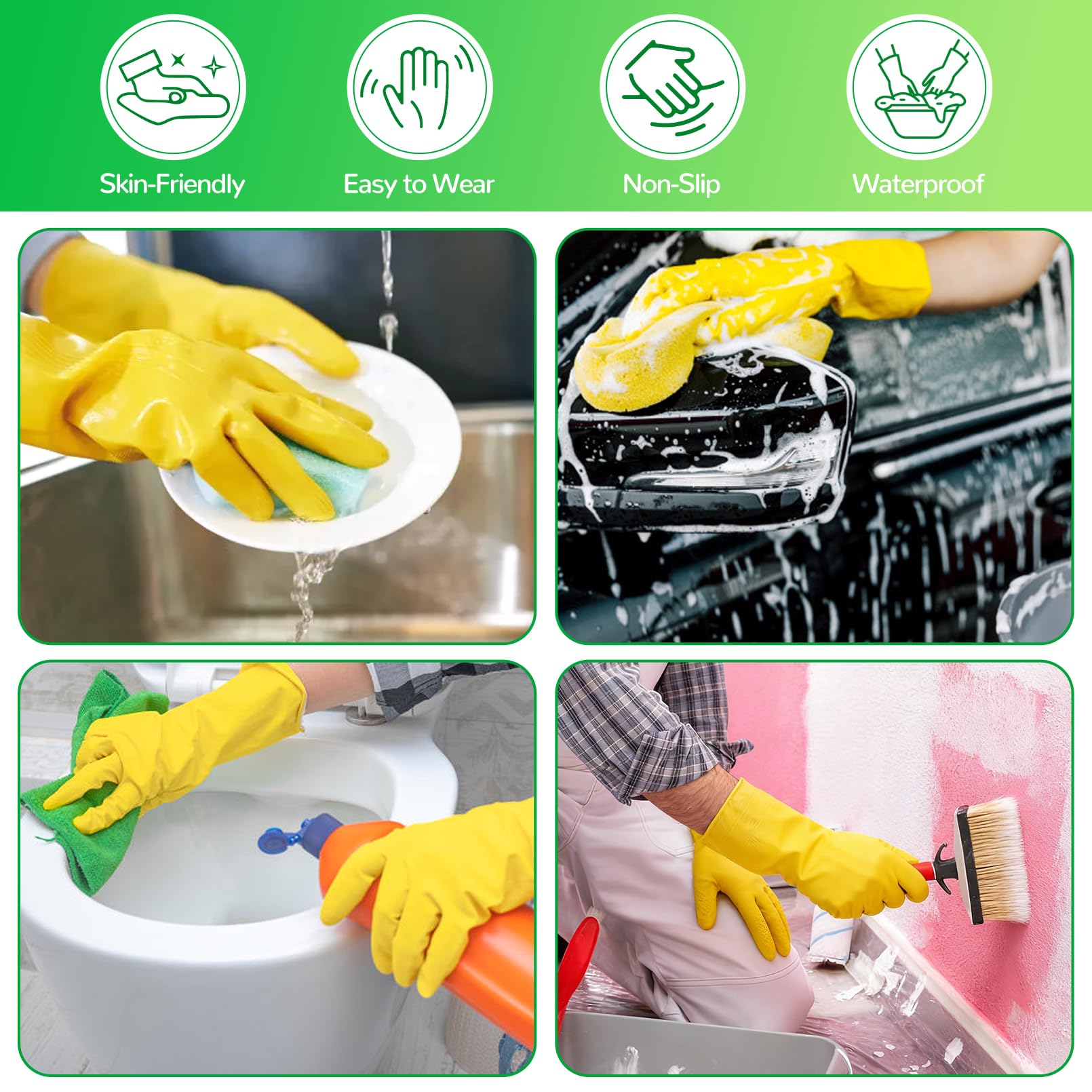 Bgtecho 36 Pairs Rubber Dishwashing Gloves, Reusable Household Cleaning Gloves, Long Kitchen Glove for Washing Dishes, Non Slip Rubber Cleaning Glove