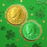 Belgian Milk Chocolate Gold & Green Large Coins - Smooth, Creamy European Chocolate Wrapped in Gold Foil, St. Patrick’s Day Candy for Parties, Parade