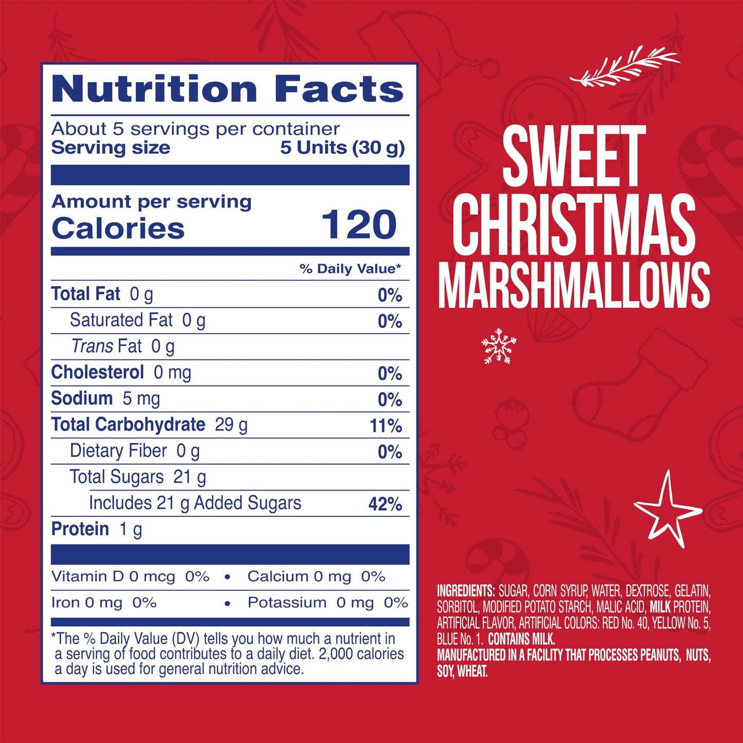Colombina Sweet Christmas Marshmallows, Soft, Assorted Vanilla Bean Marshmallows, Christmas Trees, Candy Canes, and Santas, 5.1oz (Pack of 1)