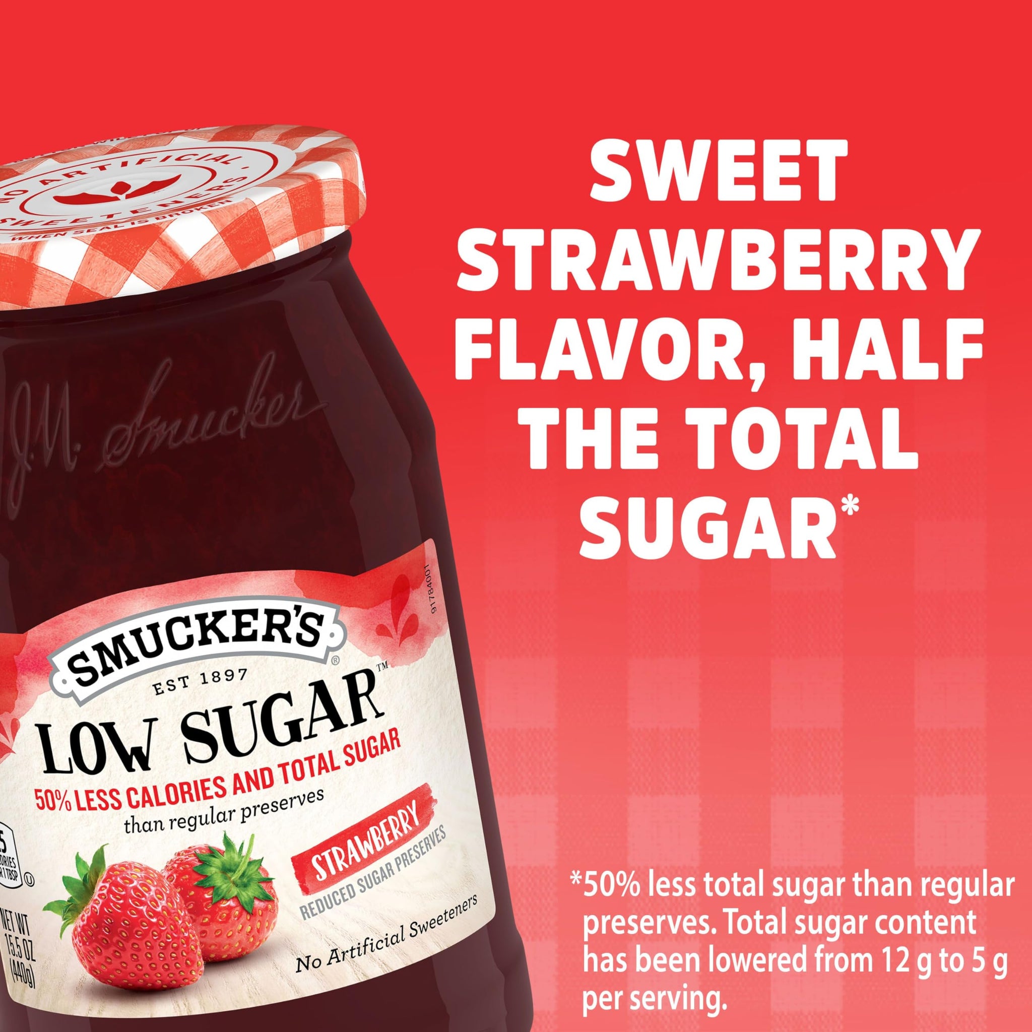 Smucker's Low Sugar Strawberry Reduced Sugar Preserves, 15.5 Ounces