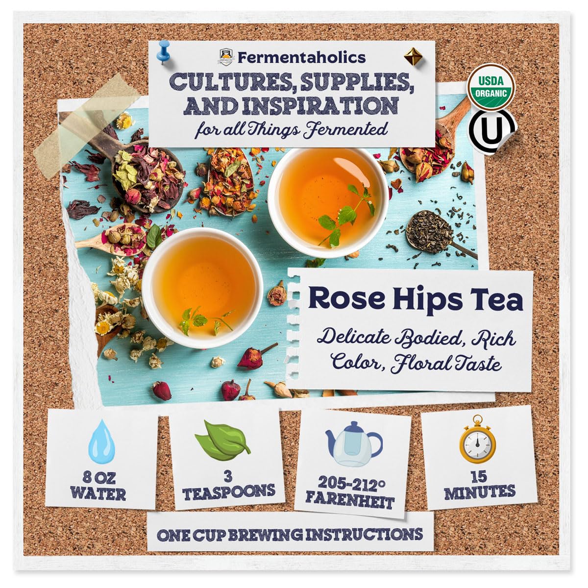 Fermentaholics Rose Hips - 4 oz - USDA Certified Organic Dried Herb - Ideal for Kombucha Secondary Fermentation