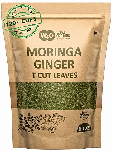 Moringa Leaves Tea with Ginger 8 oz, 120 Servings Per Package, One Leaf Tea with Two Herbs Benefits (Pack of 1), Shadow dried leaves for Maximum