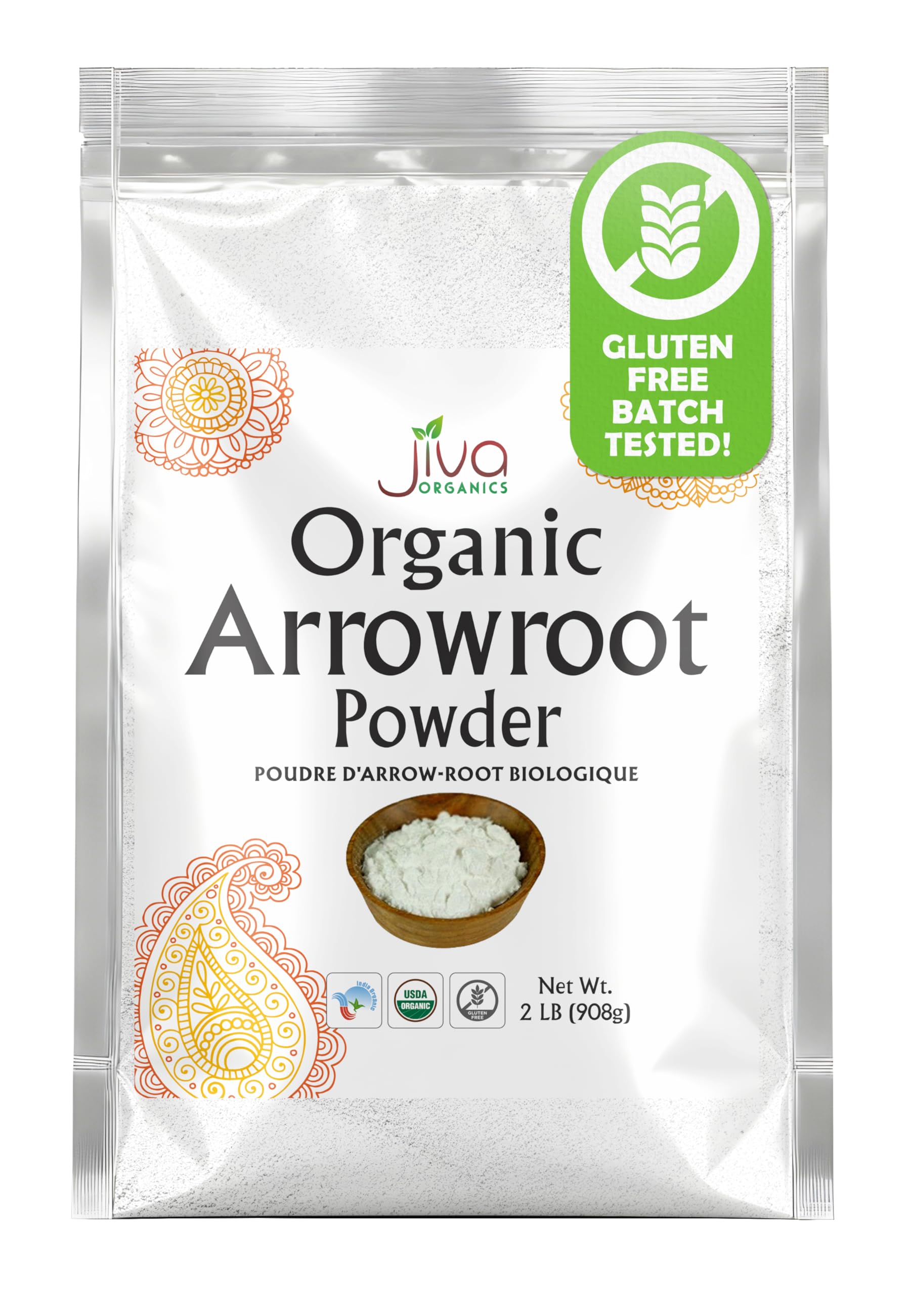 Jiva Organics Organic Arrowroot Flour (Powder) 2 Pound Bag - Raw, Non-GMO, Gluten Free
