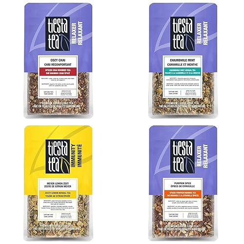 Tiesta Tea - 4 Autumnal Tea Blends, Loose Leaf, Premium Blend, Non-Caffeinated, Make Hot or Iced, Pouch of Pumpkin Spice, Cozy Chai, Chamomile Mint