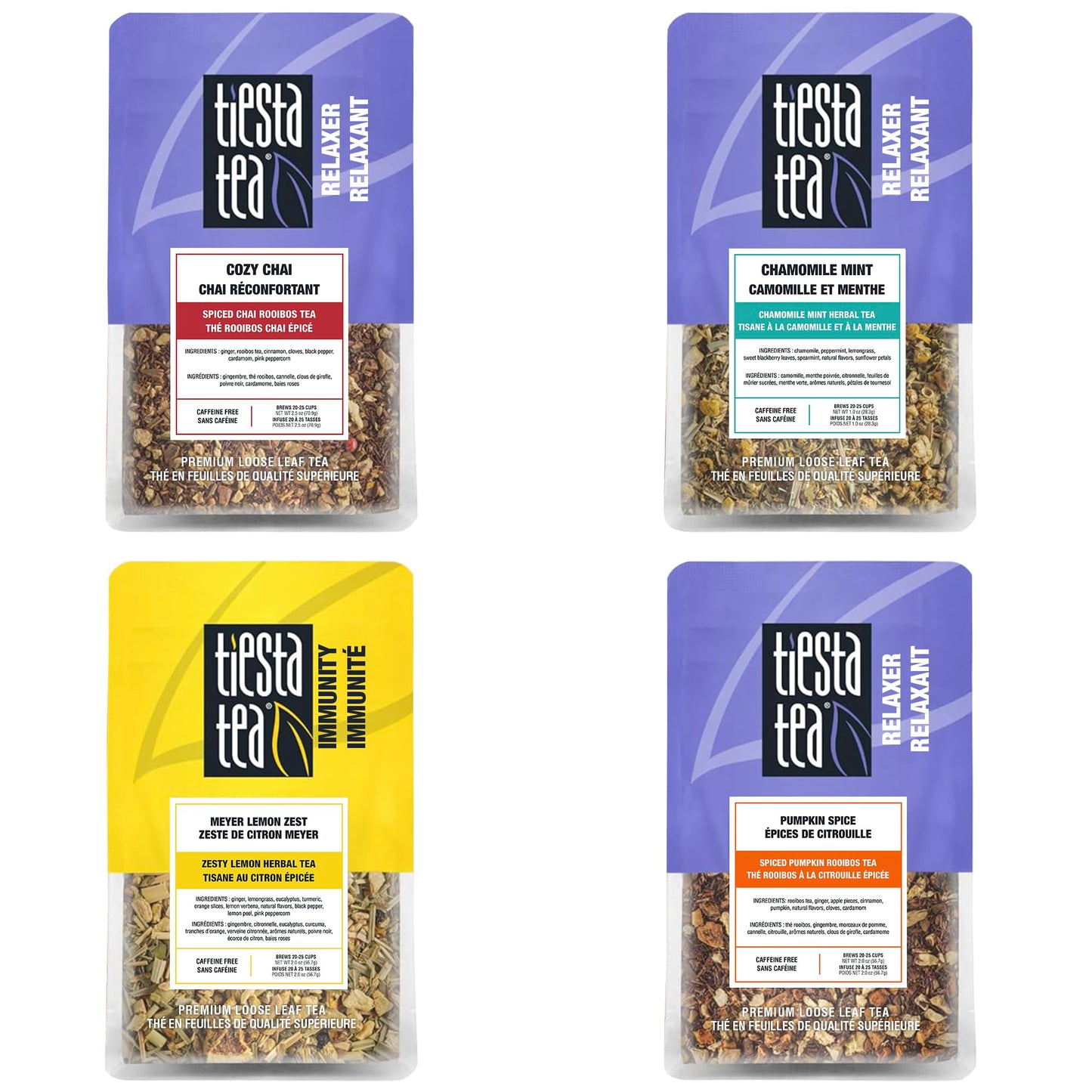 Tiesta Tea - 4 Autumnal Tea Blends, Loose Leaf, Premium Blend, Non-Caffeinated, Make Hot or Iced, Pouch of Pumpkin Spice, Cozy Chai, Chamomile Mint