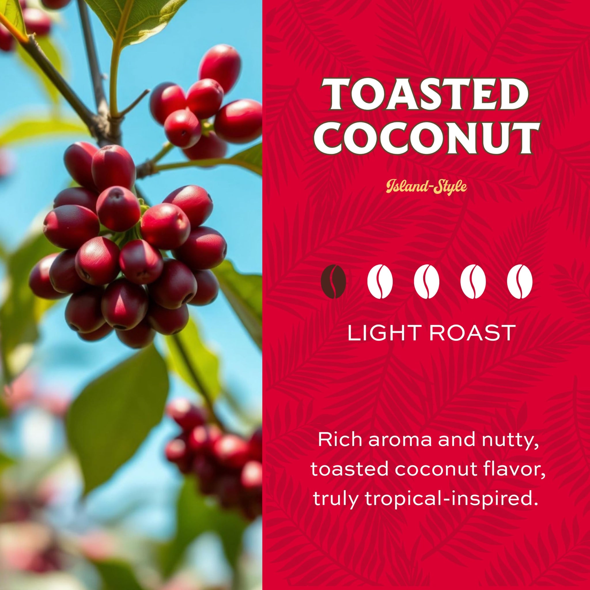 Lion Coffee Toasted Coconut Flavored, Light Roast Whole Bean Coffee, A Taste of Aloha - 10 Ounce Bag