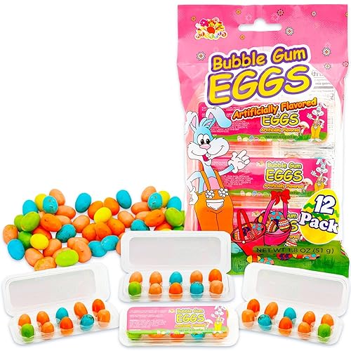 Easter Egg Hunt Bubble Gum Set - 12 Mini Cartons with 10 Bubble Gum Eggs Each for Girls, Boys, Kids | 120 Pc Bubblegum for Easter Basket Stuffer Party