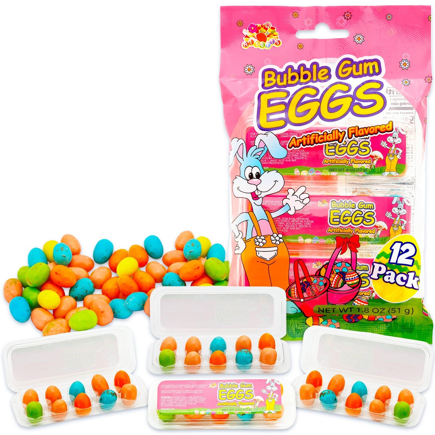 Easter Egg Hunt Bubble Gum Set - 12 Mini Cartons with 10 Bubble Gum Eggs Each for Girls, Boys, Kids | 120 Pc Bubblegum for Easter Basket Stuffer Party