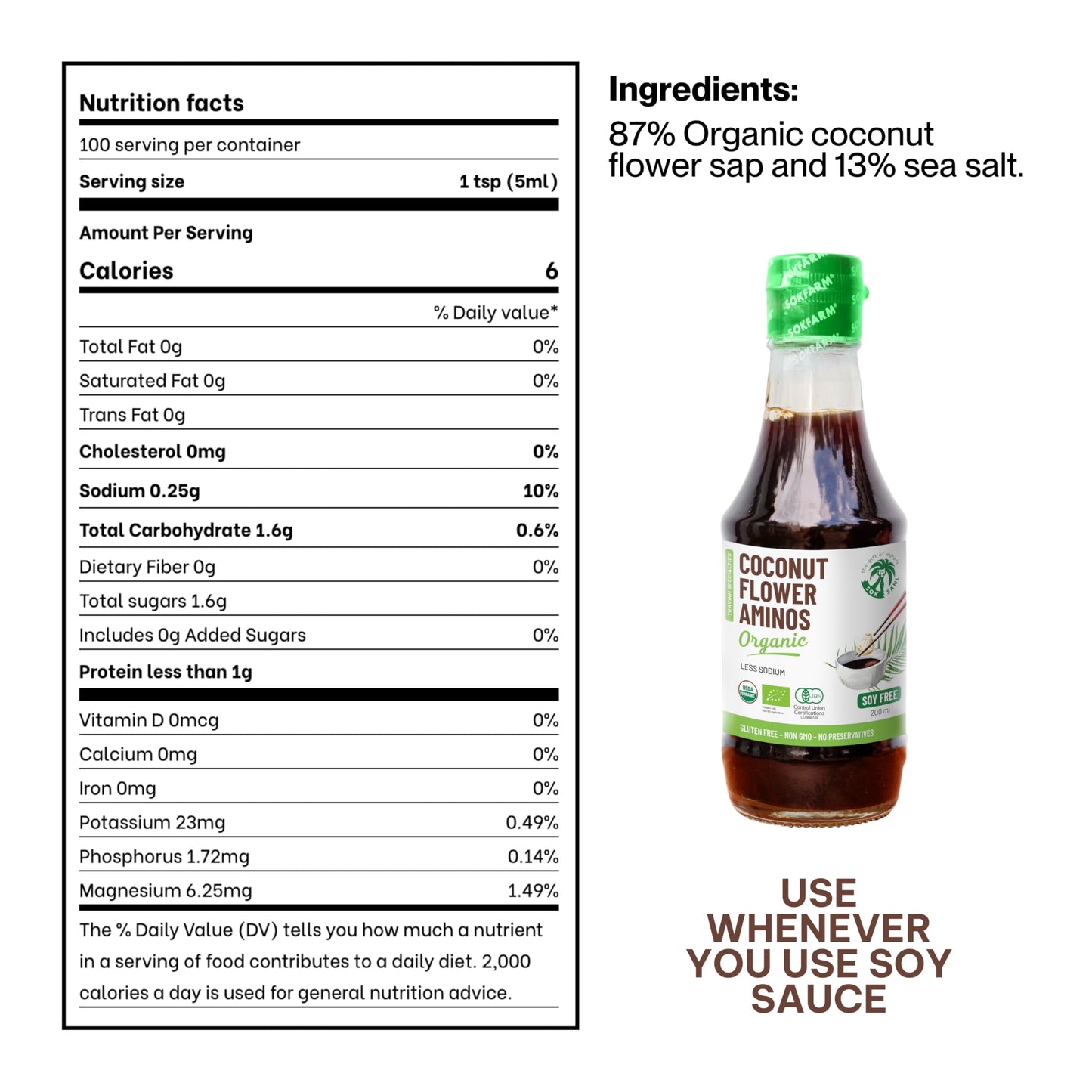 THE GIFT OF NATURE SOK SANL Coconut Aminos all Seasoning Soy Sauce Liquid Coco Aminos Gluten Free and Non-GMO Alternative bbq sauce, oyster sauce