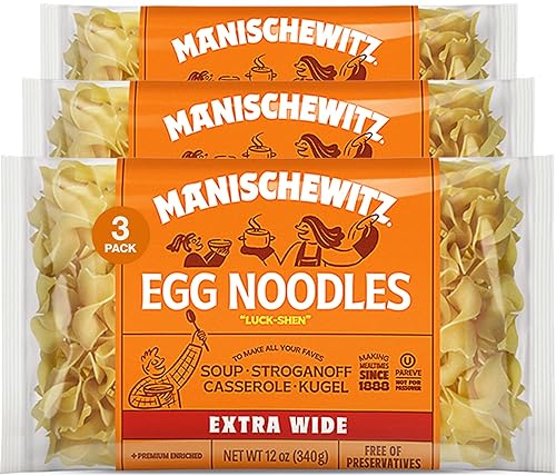 Manischewitz Traditional Extra Wide Egg Noodles 12oz (3 Pack), Homestyle Taste & Texture, Premium Enriched, Low Sodium, No Preservatives