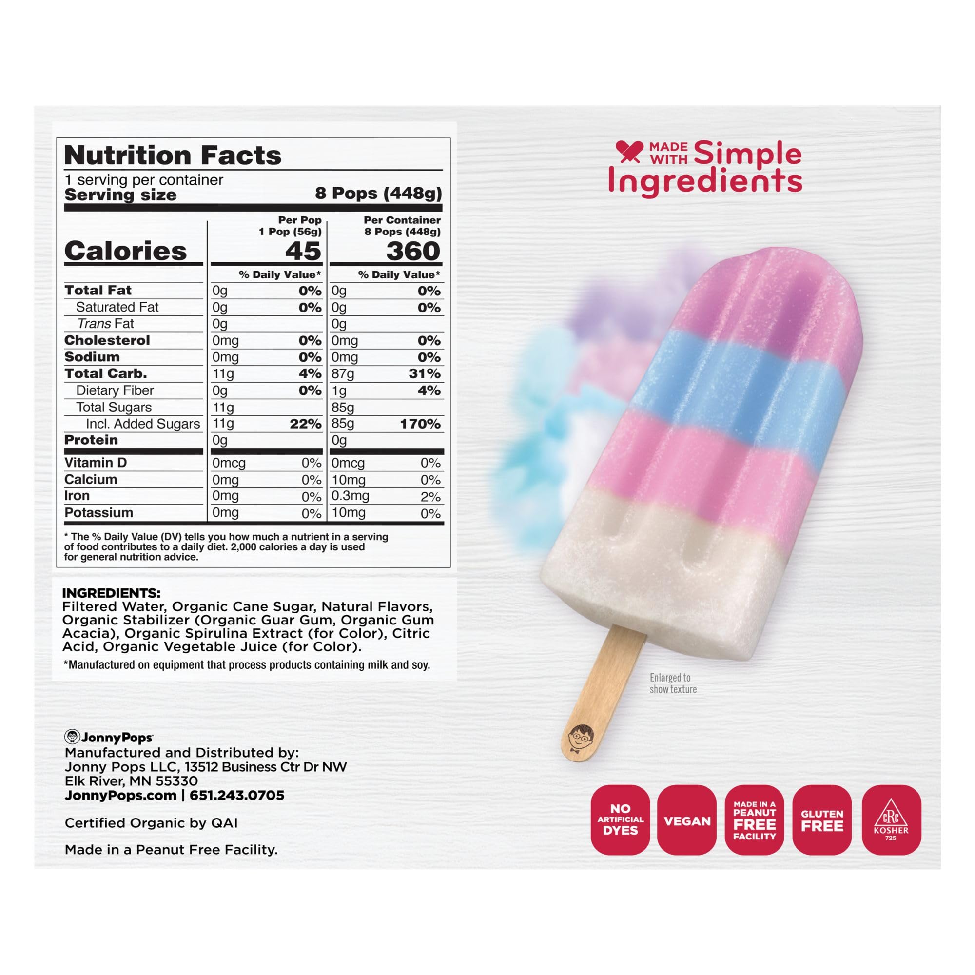 JonnyPops Organic Cotton Candy Cloud Frozen Pops 8ct