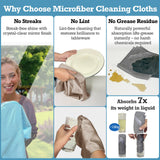 Exprosiflux Lint-Free Streak-Free Glass Cleaning Cloth 3-Pack - Microfiber Towels Polish & Scrub with Only Water for Windows, Cars, Mirrors - Blue