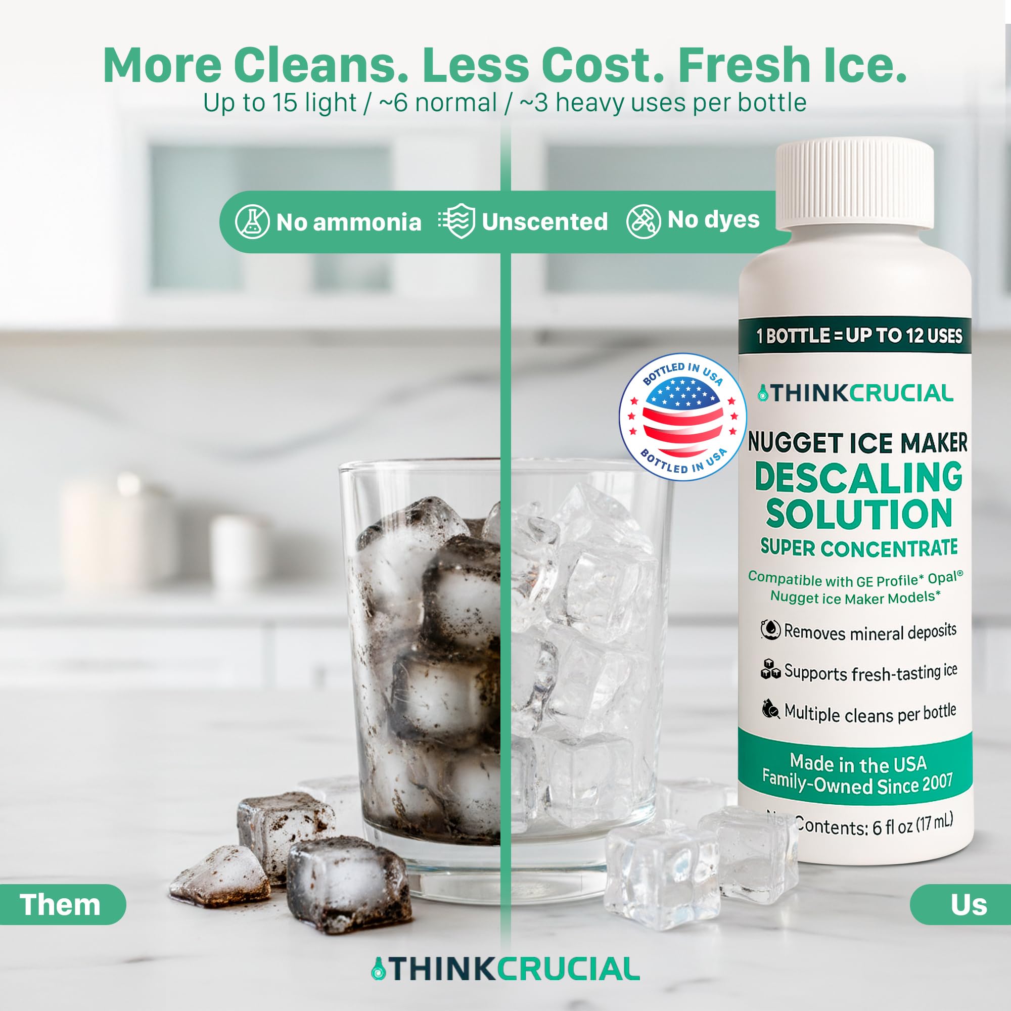 Think Crucial Up to 15 cleans SUPER Concentrate for GE Profile Opal® Ice Maker Descaler - 6 oz - Clean Mode Ready - Unscented, Hot-Water Mix