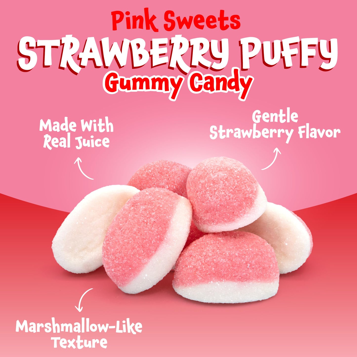 Strawberry Gummy Candy - 2 Pound Pack - Pink Cloud Candy for Baby Showers & Party Favors - Gender Reveal Strawberry Gummies - It's a Girl Candy - Bulk
