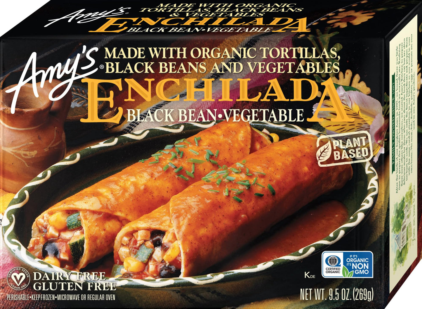 Amy's Frozen Meals, Black Bean Vegetable Enchilada, Made With Organic Corn and Black Beans, Gluten Free Microwave Meals, 9.5 Oz