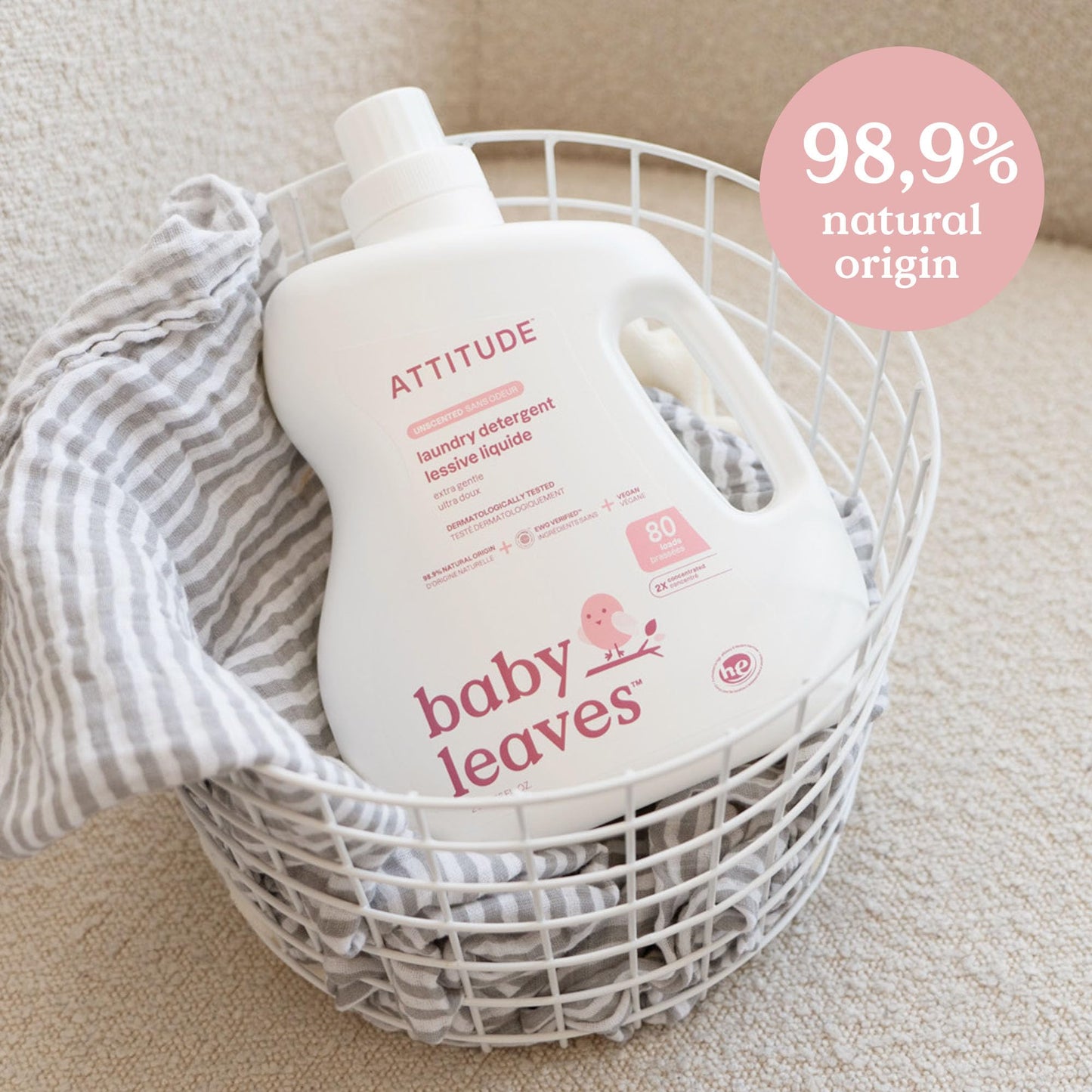 ATTITUDE Baby Laundry Detergent Liquid, EWG Verified, Safe for Baby Clothes, Infant and Newborn, Vegan and Naturally Derived Washing Soap, HE