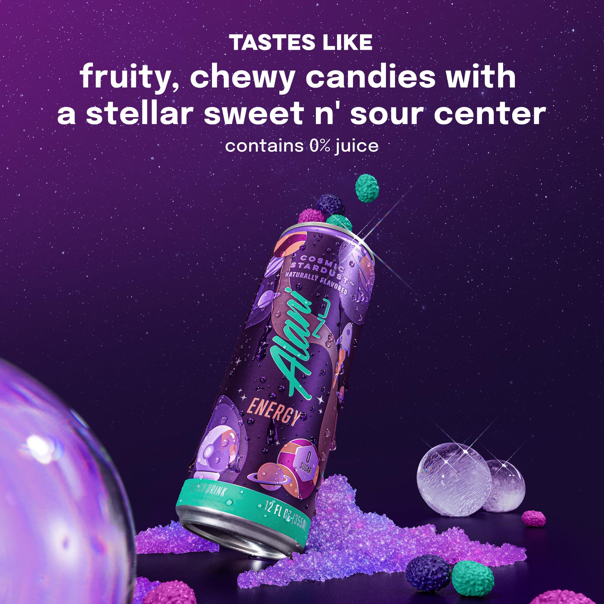 Alani Nu COSMIC STARDUST, Sugar Free, Low Calorie Energy Drinks, 200mg Caffeine, Biotin, B Vitamins, Zero Sugar, 10 Calories, 12 Fl Oz Cans, 12 Pack