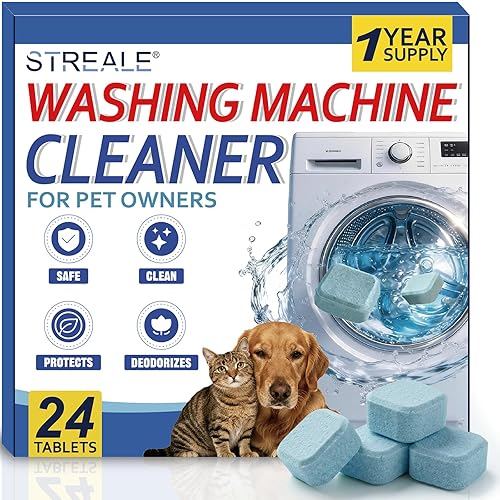 STREALE Washing Machine Cleaner Tablets for Pet Owners -24Pack, Deep Clean Descaler,Tackles Cat & Dog Hair,Freshens Odors & Laundry Detergent